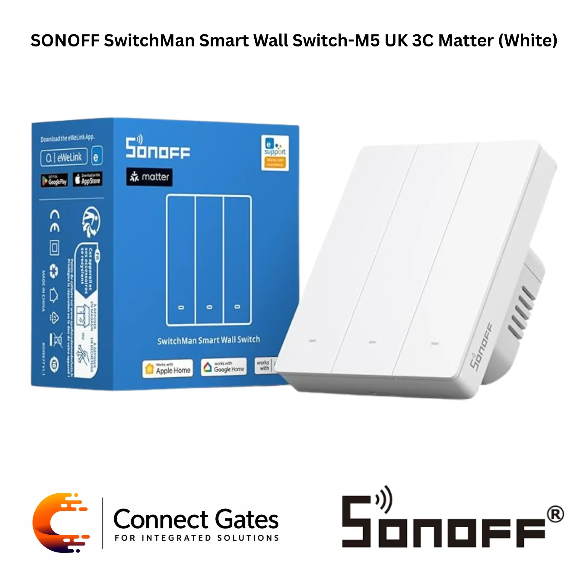 [M5 UK 3C] SONOFF SwitchMan M5 UK 3C Matter White 3-Gang Smart Wall Switch – UK Standard, 2.4GHz Wi-Fi, Matter Support, eWeLink App, Alexa, Google Home & Apple Home Compatible