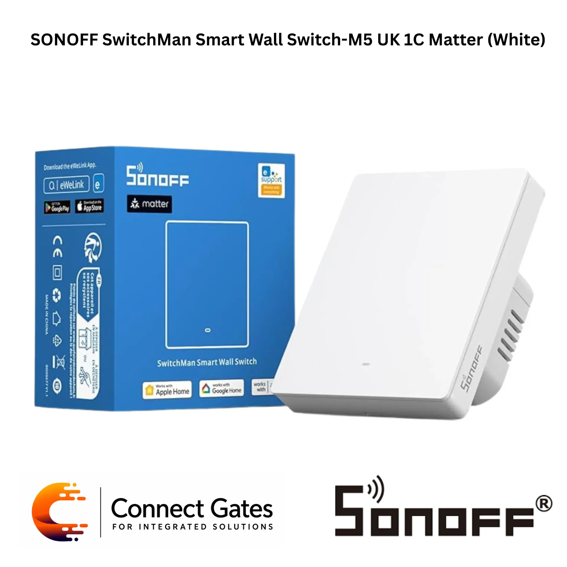 [M5 UK 1C] SONOFF SwitchMan M5 UK 1C Matter White 1-Gang Smart Wall Switch – UK Standard, 2.4GHz Wi-Fi, Matter Support, eWeLink App, Alexa, Google Home & Apple Home Compatible