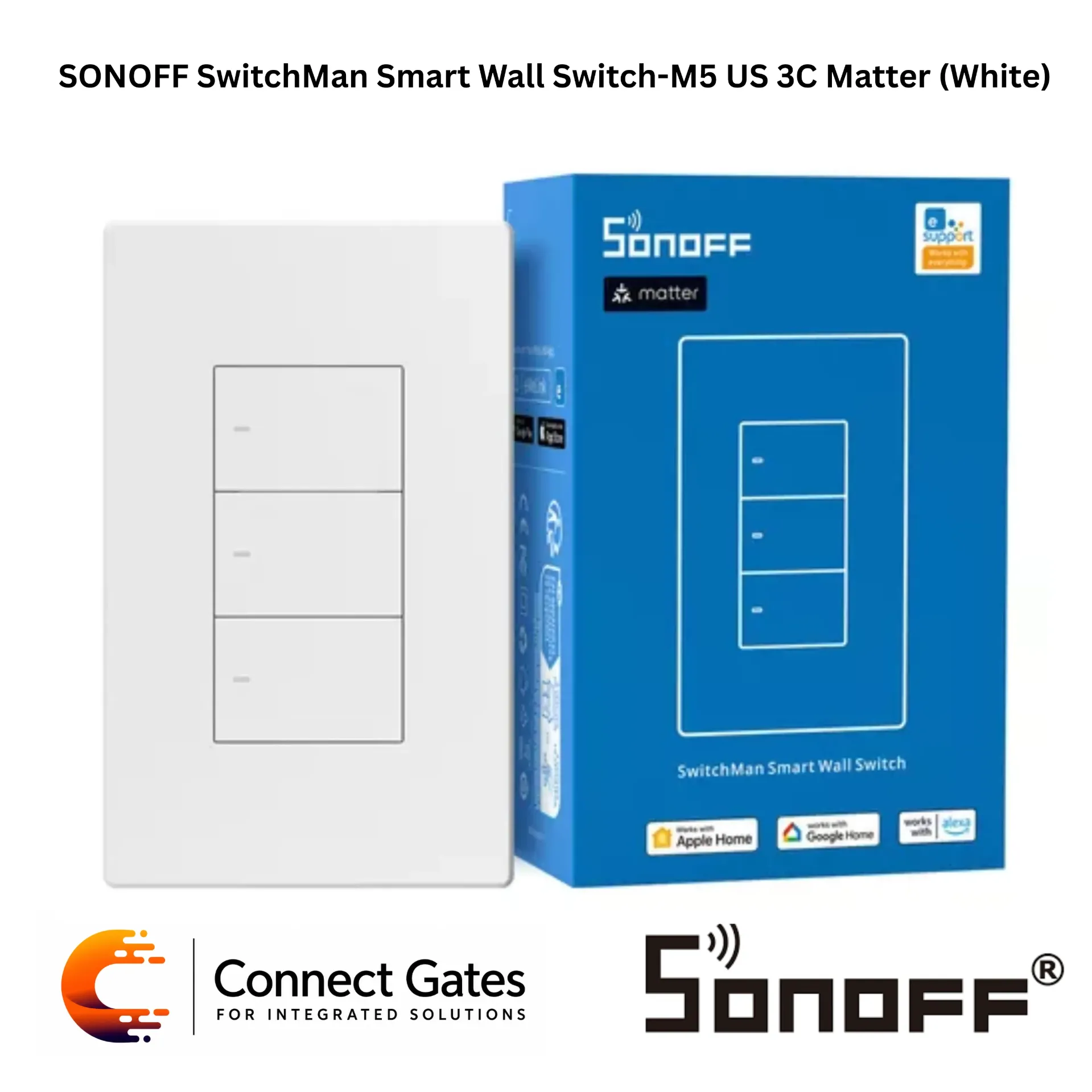 [M5 US 3C] SONOFF SwitchMan M5 US 3C Matter White 3-Gang Smart Wall Switch – US Standard, 2.4GHz Wi-Fi, Matter Support, eWeLink App, Alexa, Google Home & Apple Home Compatible