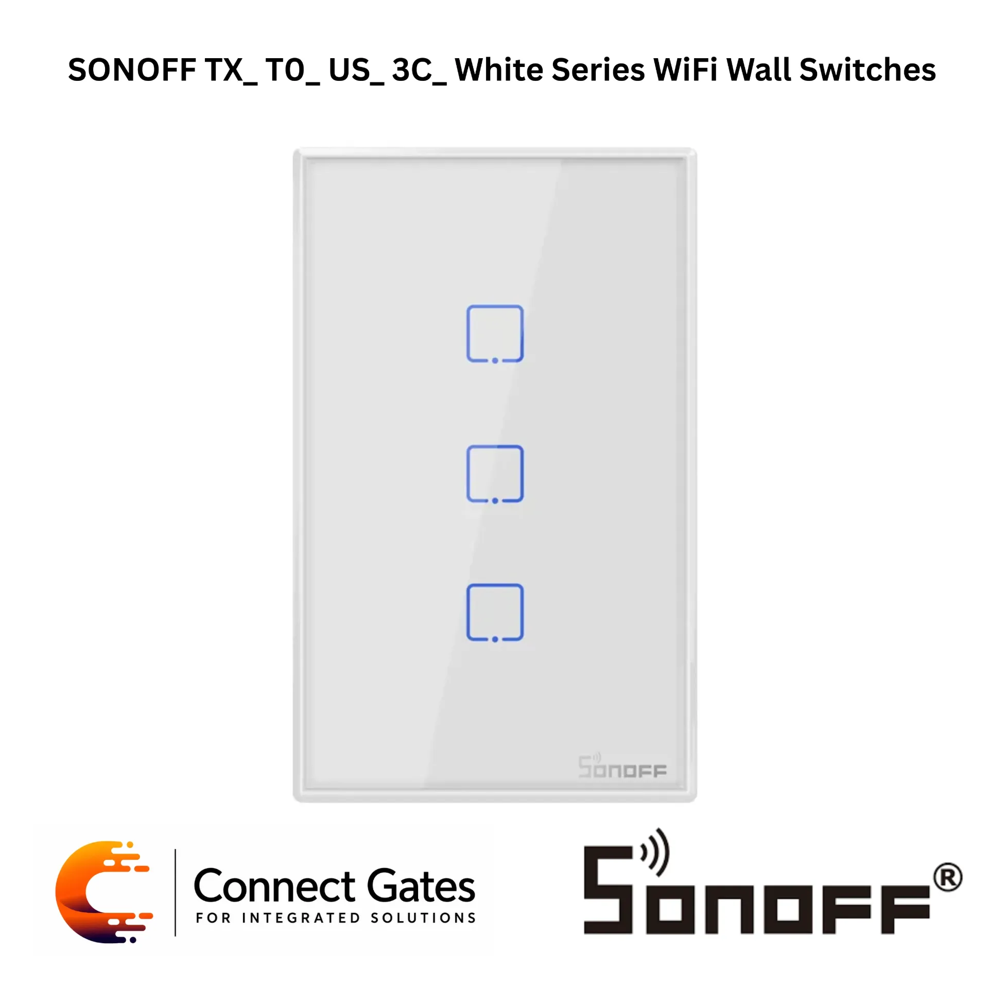 [T0_ US_ 3C] SONOFF TX T0 US 3C White Series WiFi Wall Switch – 3-Gang Smart Touch Wall Switch, eWeLink App, Alexa & Google Assistant Compatible