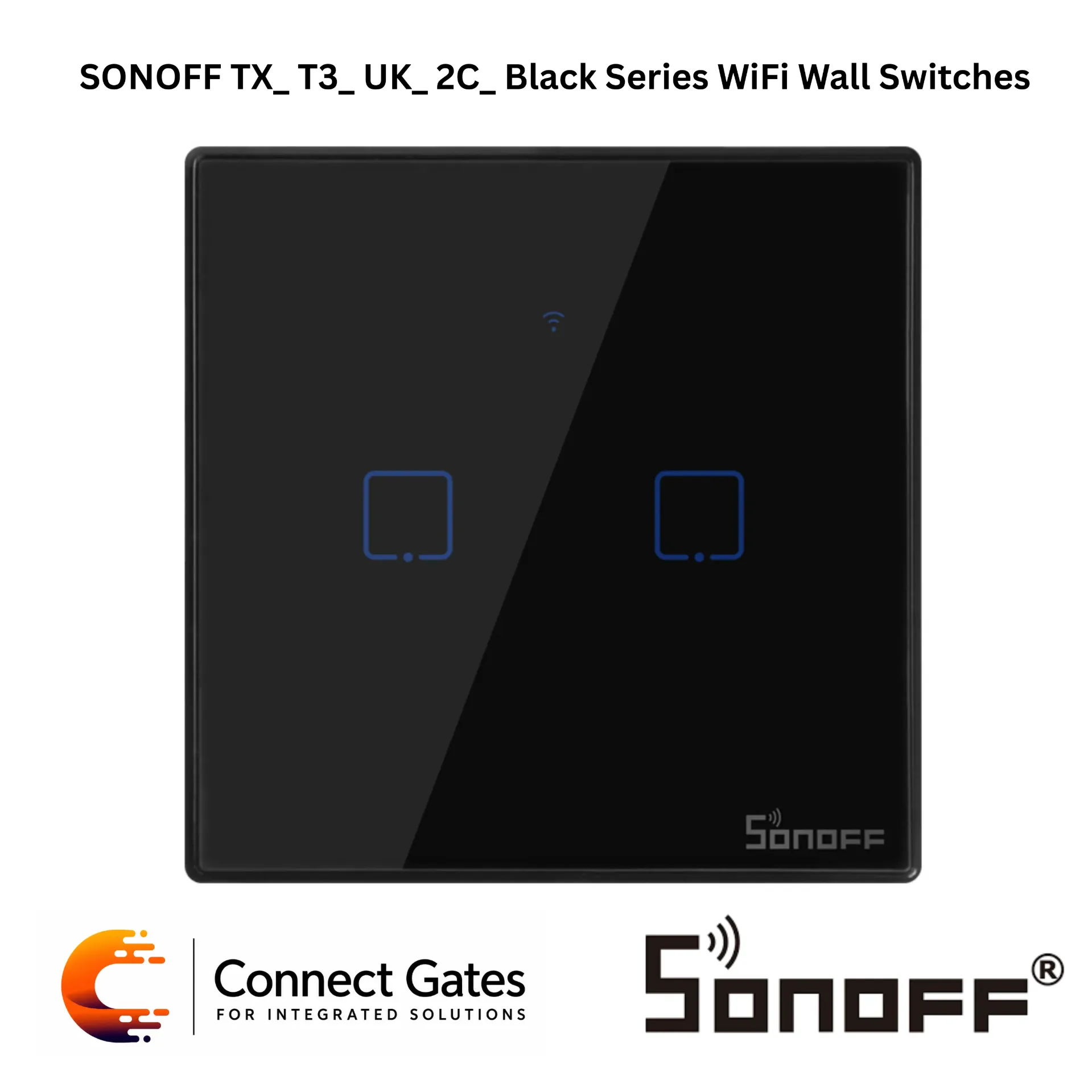 [T3_ UK_ 2C] SONOFF TX T3 UK 2C Black Series WiFi Wall Switch – 2-Gang Smart Touch Wall Switch, 433MHz RF, eWeLink App, Alexa & Google Assistant Compatible