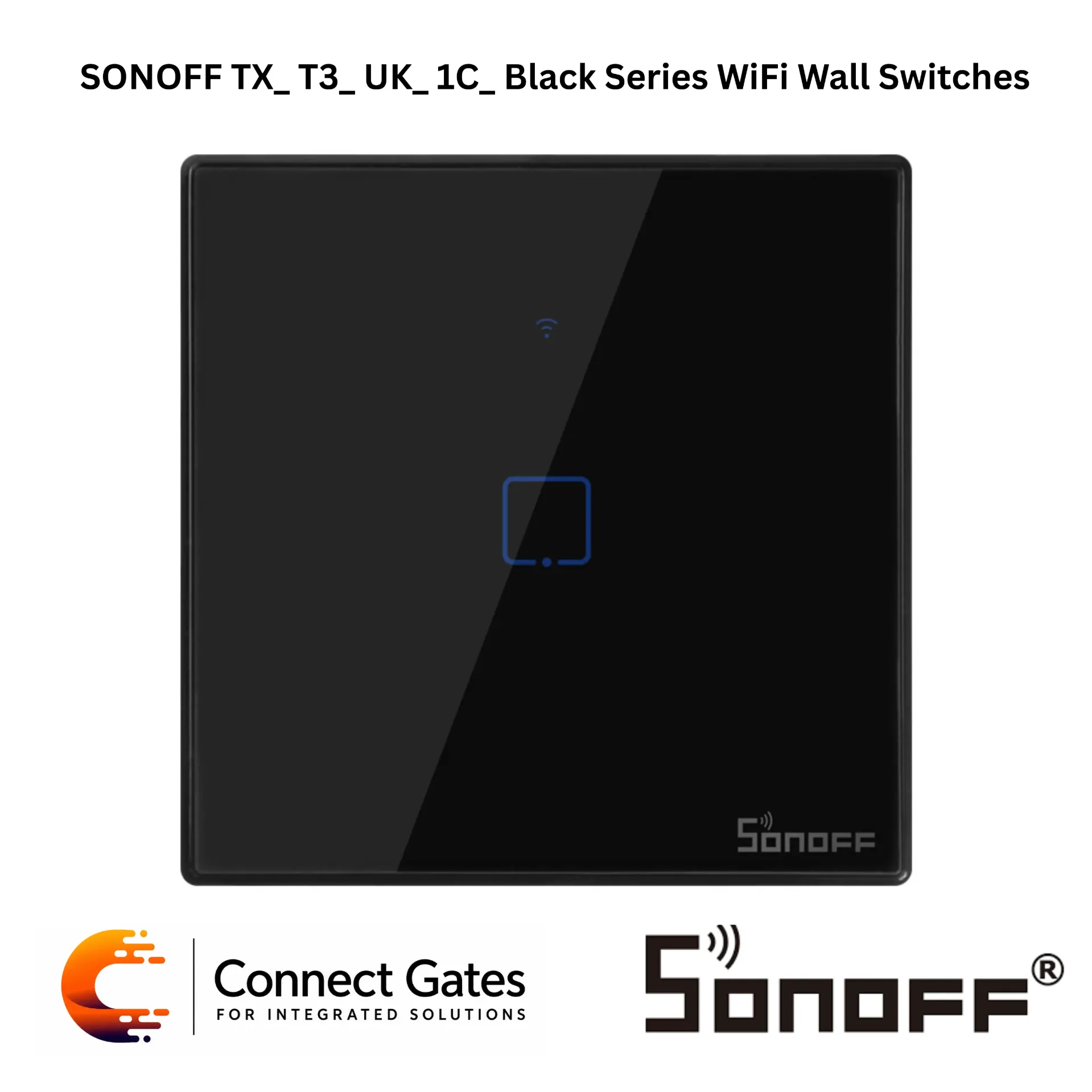 [T3_ UK_ 1C] SONOFF TX T3 UK 1C Black Series WiFi Wall Switch – 1-Gang Smart Touch Wall Switch, 433MHz RF, eWeLink App, Alexa & Google Assistant Compatible