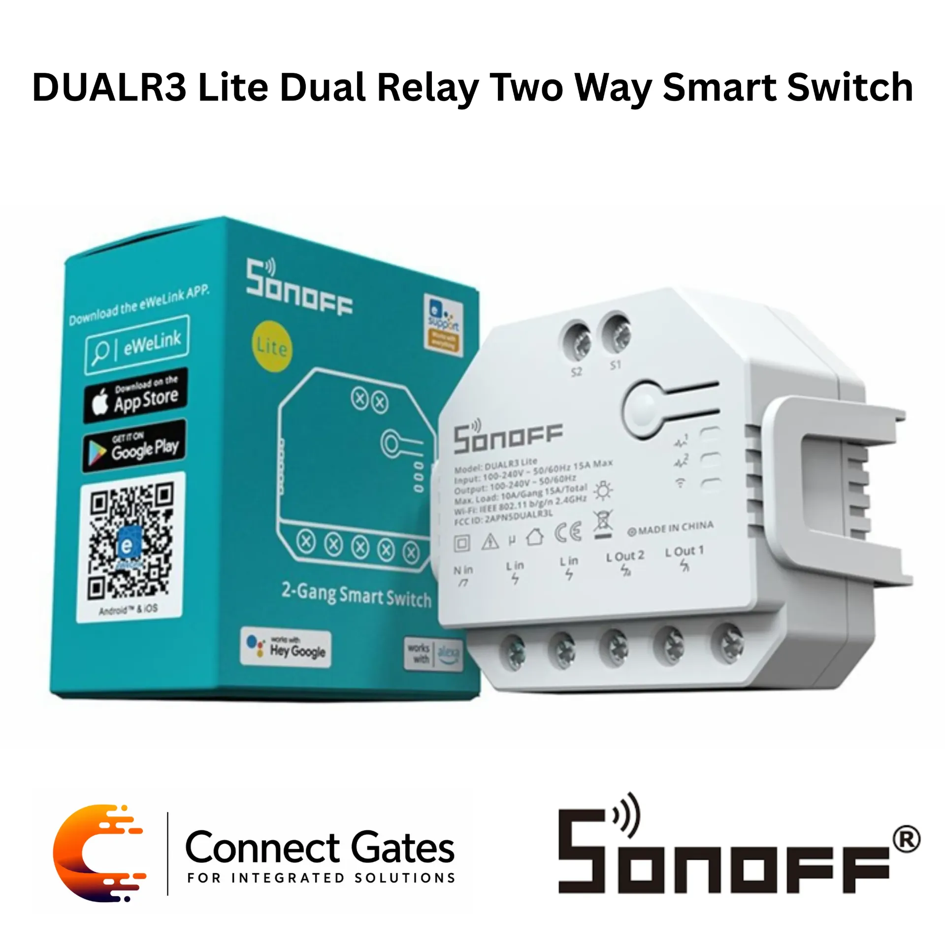 [DUALR3] SONOFF DUALR3 Lite Dual Relay Two Way Smart Switch – 2-Gang Wi-Fi Relay Module, Motor Control, eWeLink App, Alexa & Google Assistant Compatible