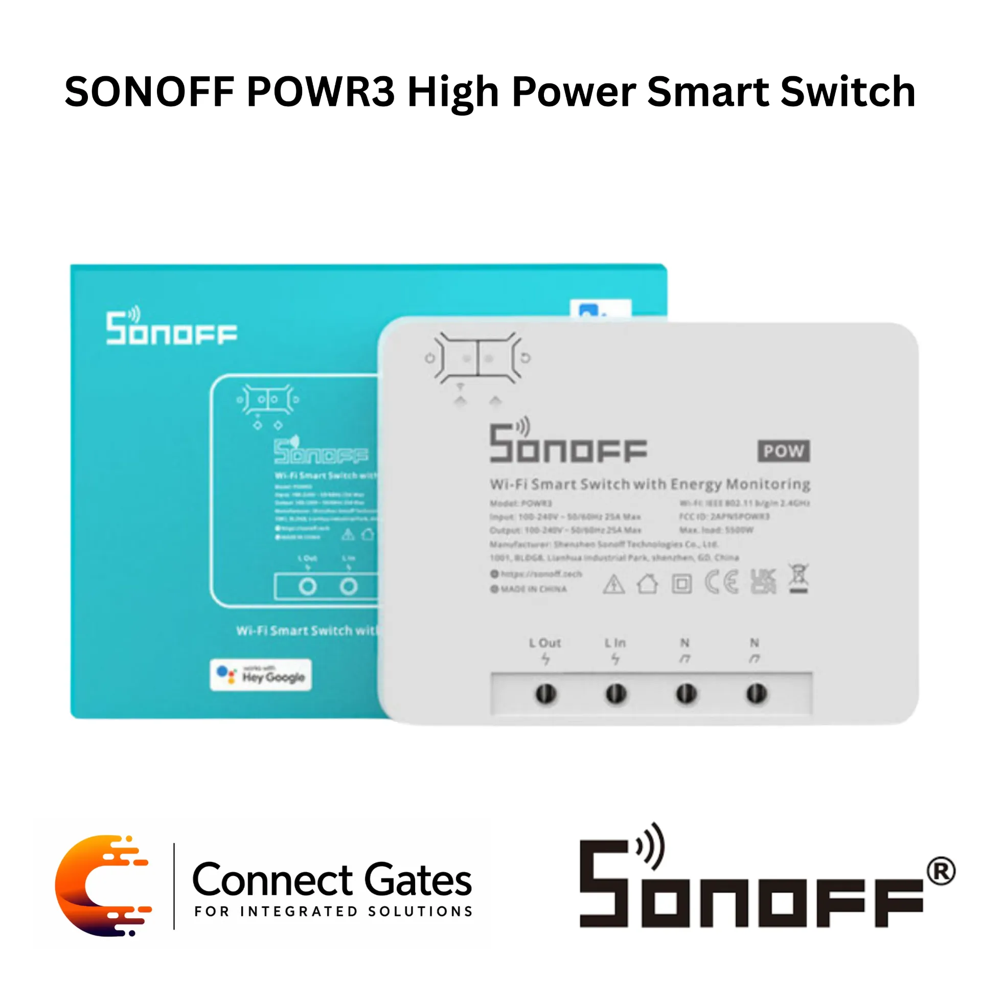 [POWR3] SONOFF POWR3 High Power Smart Switch – 25A Wi-Fi Power Monitoring Switch, 5500W Max Load, eWeLink App, Alexa & Google Assistant Compatible