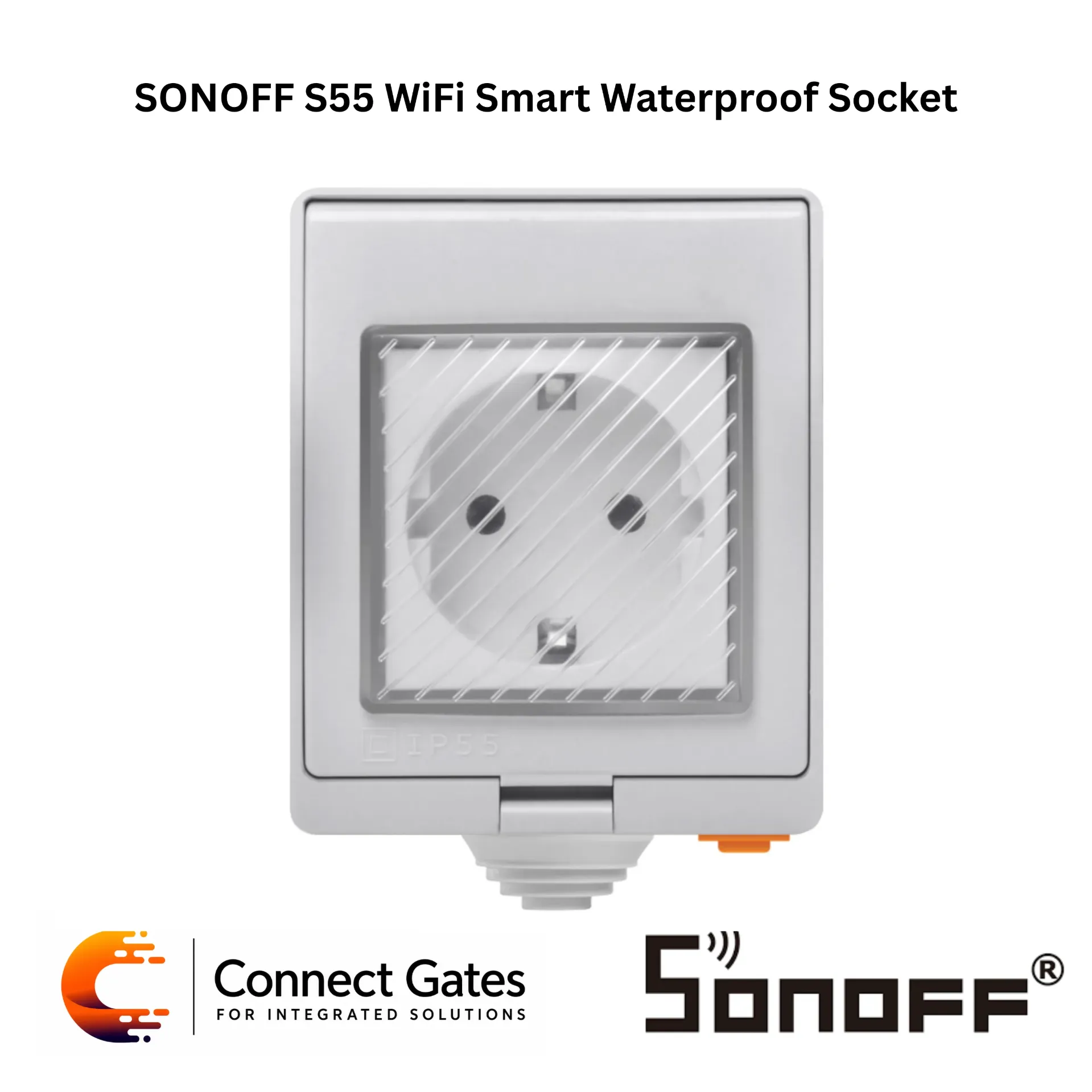 [SONOFF S55 WiFi] SONOFF S55 Wi-Fi Smart Waterproof Socket – S55 | IP55 Outdoor Smart Socket, eWeLink App, Timer & Schedule, Alexa & Google Assistant.