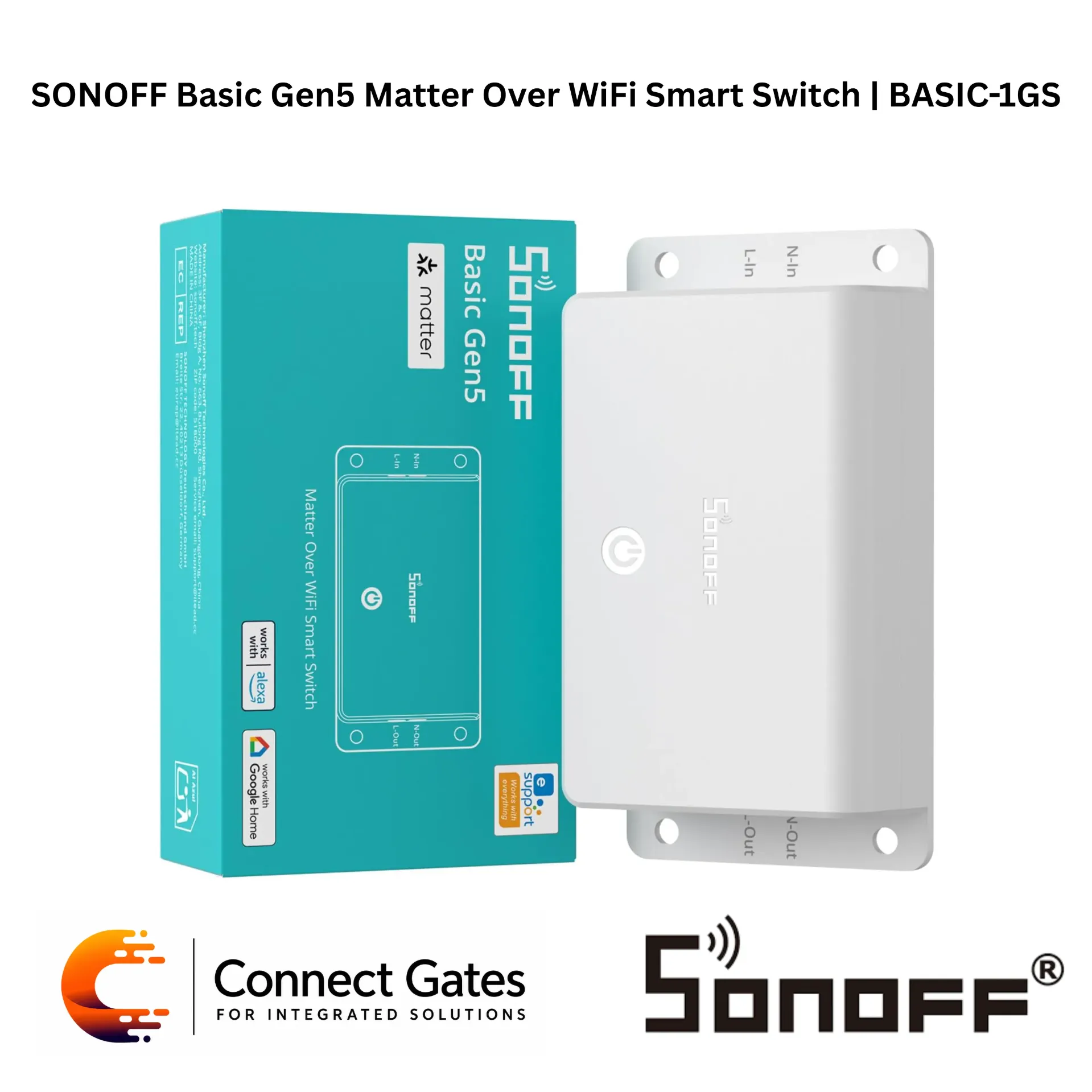 [BASIC-1GS] SONOFF Basic Gen5 BASIC-1GS Matter Over WiFi Smart Switch – 10A 1-Channel Smart Relay, Matter Support, eWeLink App, Apple Home, Alexa & Google Home Compatible