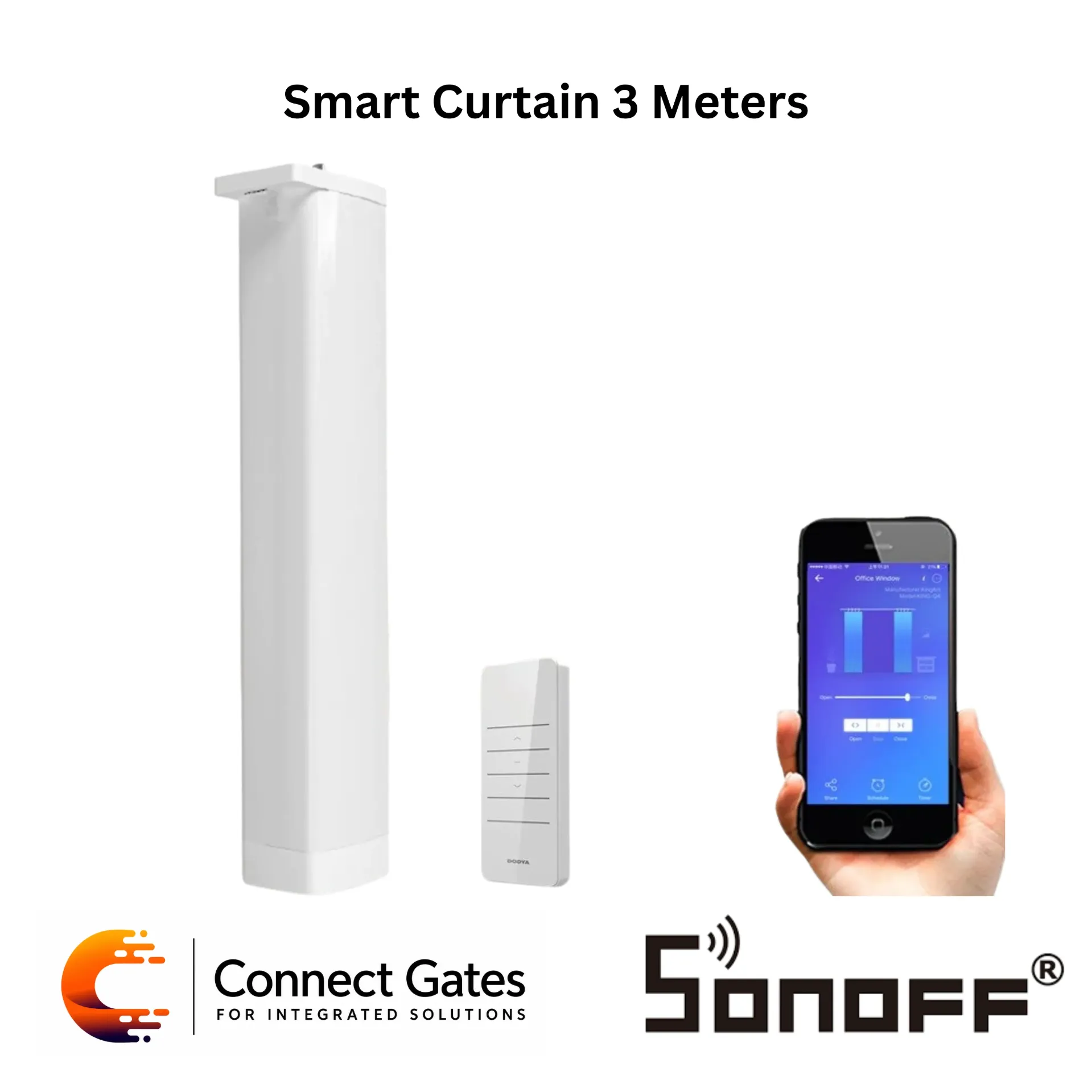 [2065] Smart Curtain 3 Meters – Wi-Fi Motorized Curtain Track System, RF Remote, eWeLink App, Alexa & Google Home Compatible