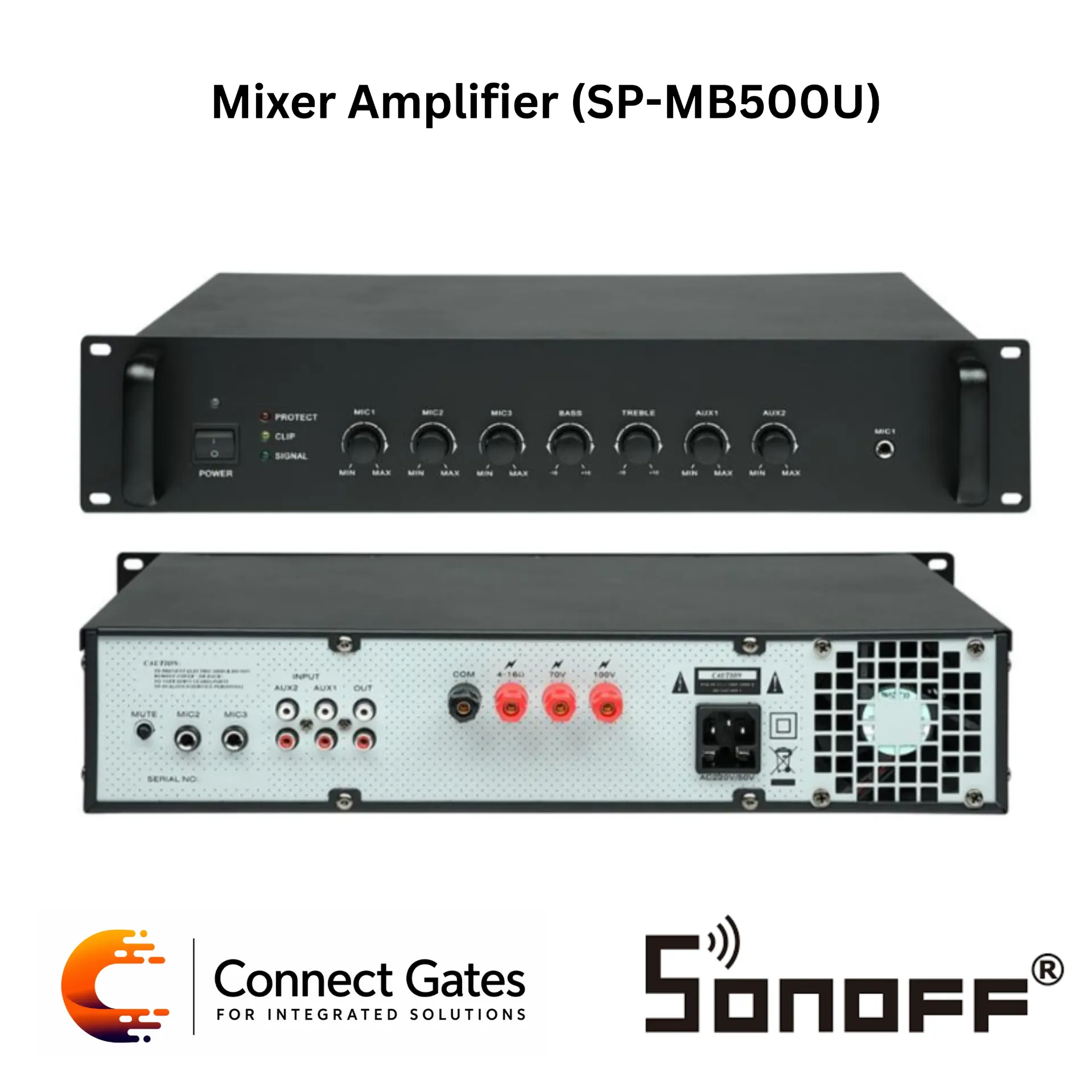 SP-MB500U 500W Mixer Amplifier – Bluetooth, USB/SD, MP3, FM, AUX & Microphone Inputs, 70V/100V PA System Output