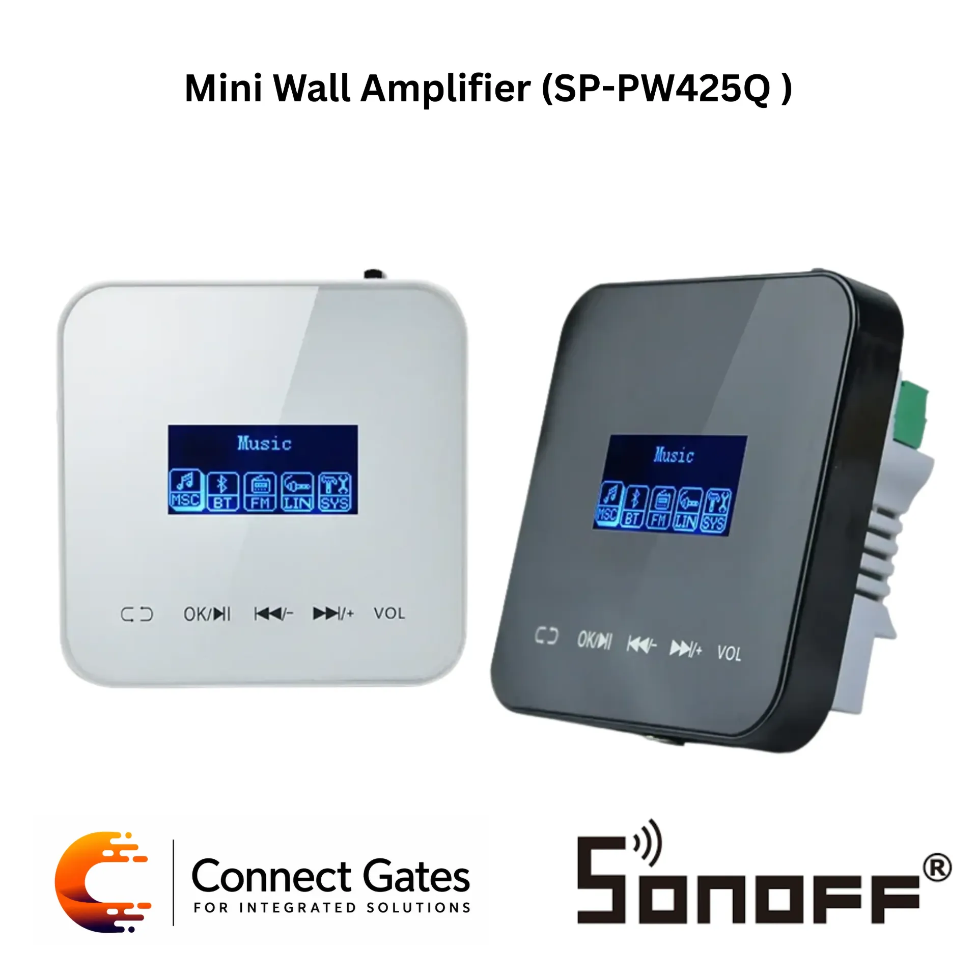 SP-PW425Q Mini Wall Amplifier – 4×25W Touch Key Wall Audio Amplifier, Bluetooth 5.0, USB/TF, FM Radio, Audio Input & Remote Control