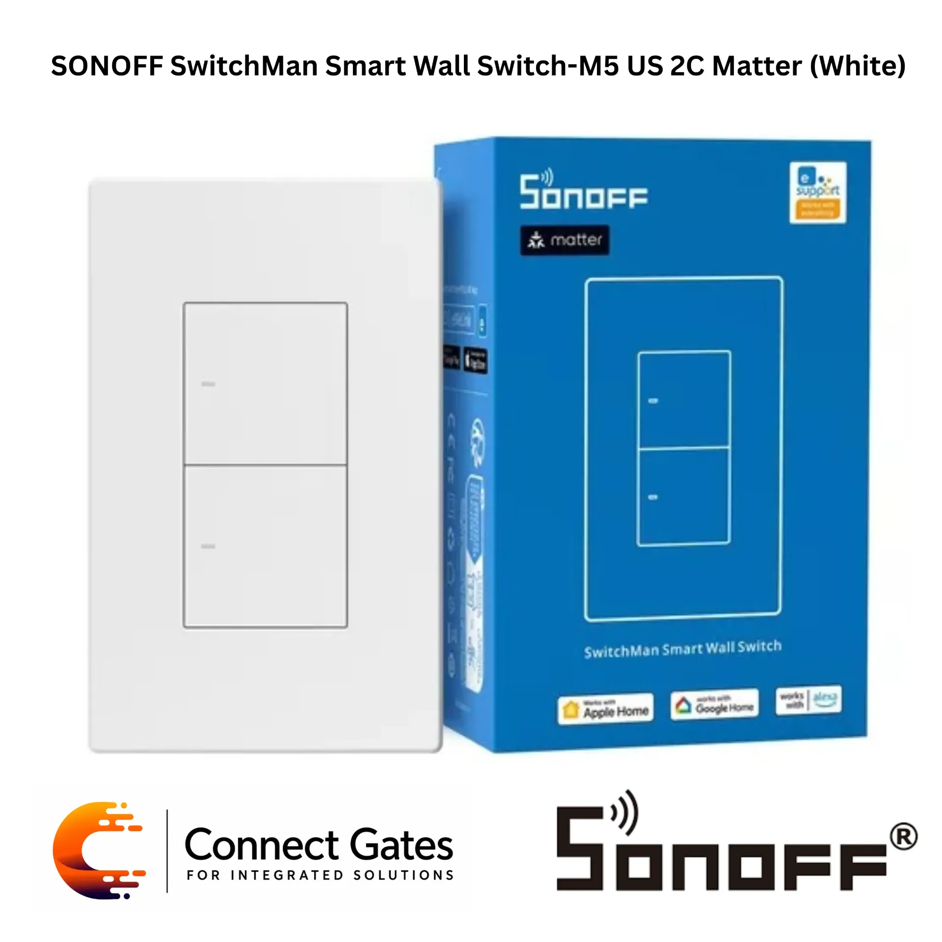 [M5 US 2C Matter (White)] SONOFF SwitchMan M5 US 2C Matter White – 2-Gang Matter Wi-Fi Smart Wall Switch, eWeLink App, Apple Home, Alexa & Google Home Compatible