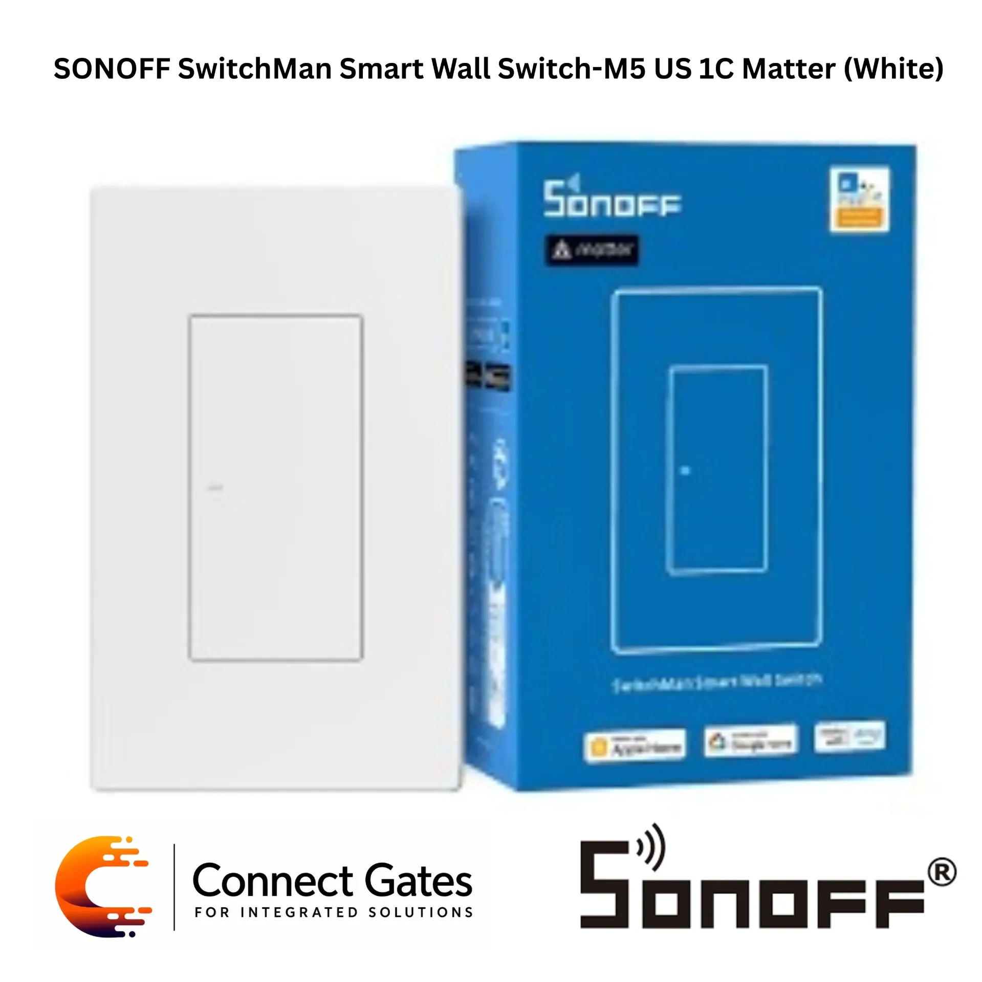 [M5 US 1C Matter (White)] SONOFF SwitchMan M5 US 1C Matter White – 1-Gang Matter Wi-Fi Smart Wall Switch, eWeLink App, Apple Home, Alexa & Google Home Compatible