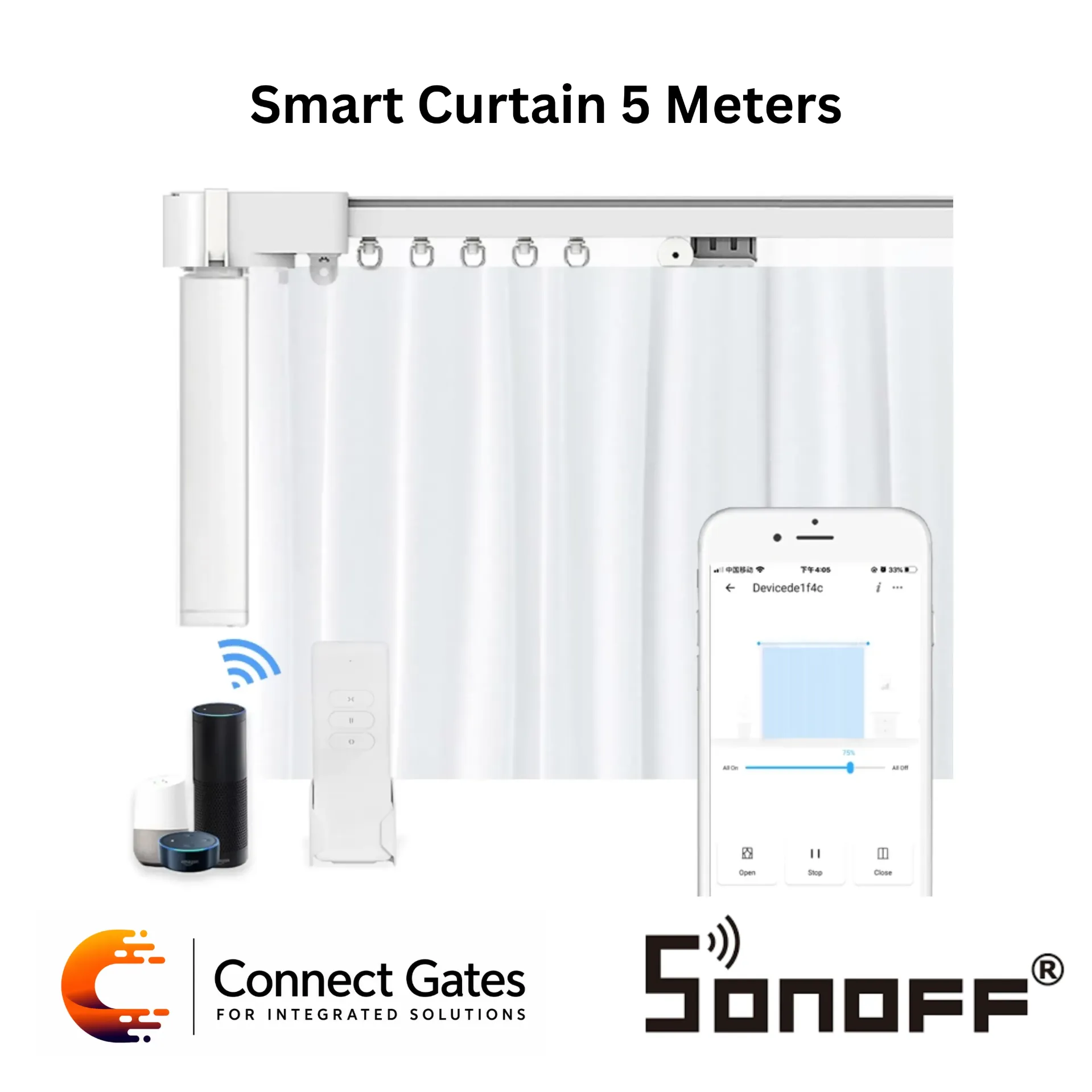 [Smart Curtain 5 Meters] SONOFF Smart Curtain 5 Meters – eWeLink Motorized Curtain System with RF Remote, Voice Control, Timer Scheduling & 5M Track Kit.