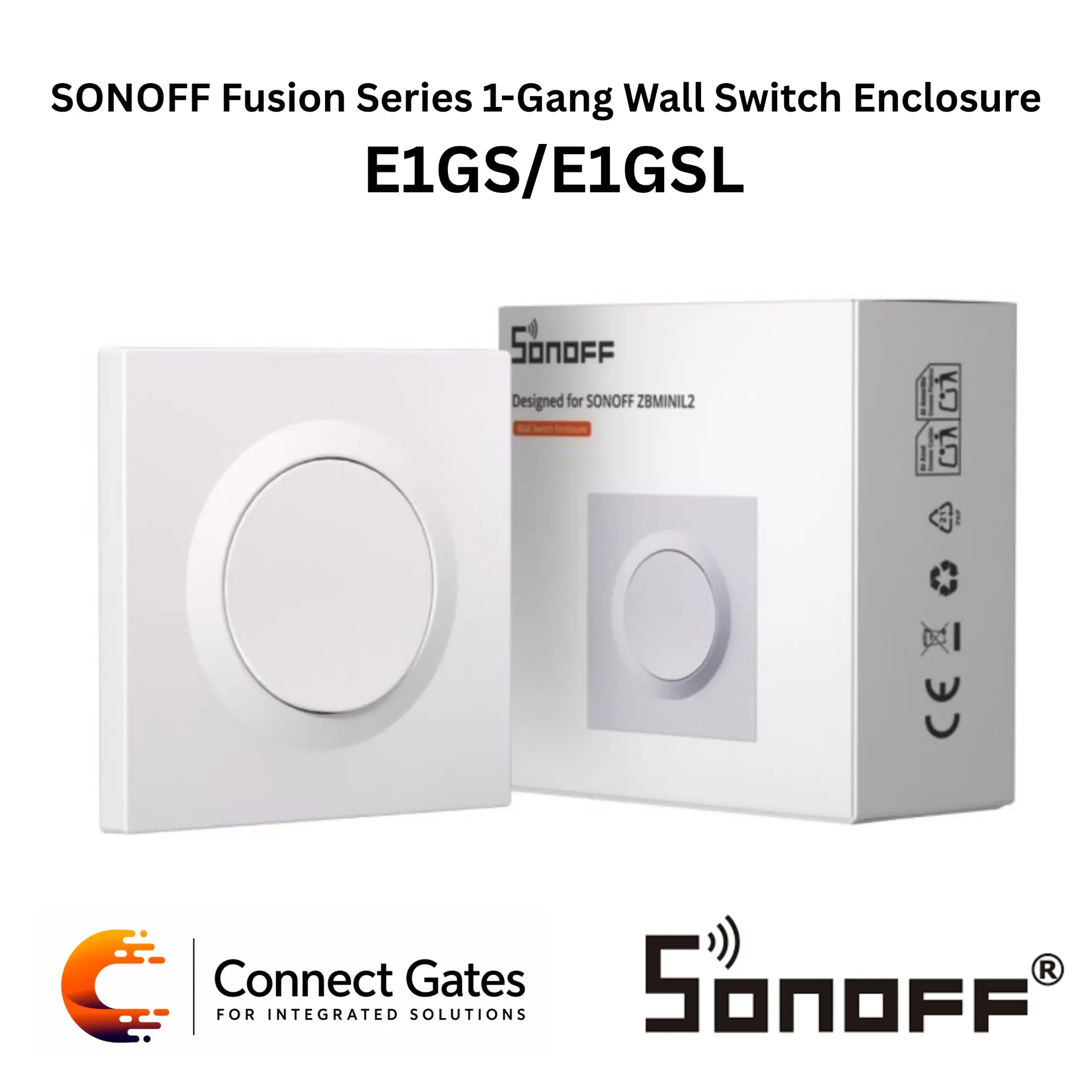 [E1GS/E1GSL] SONOFF Fusion Series 1-Gang Wall Switch Enclosure E1GS/E1GSL – Ultra-Slim Fireproof Wall Switch Enclosure for MINIR4, MINIR4M, ZBMINIR2 & ZBMINIL2.