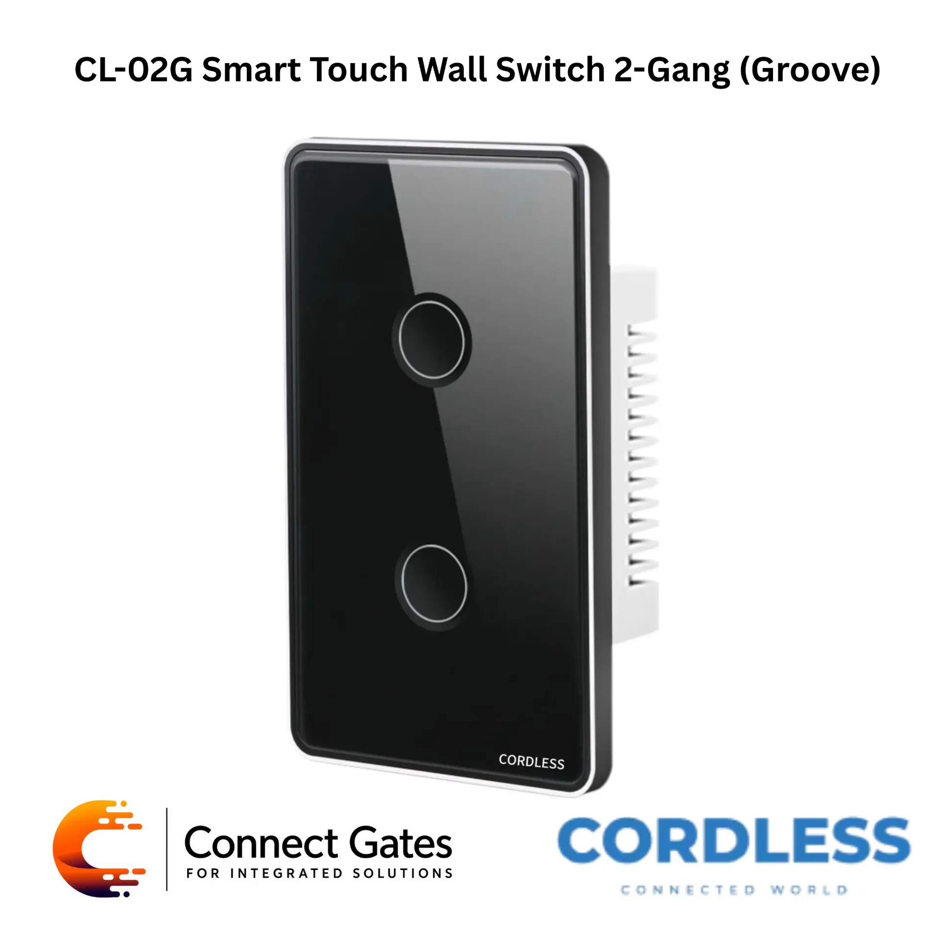 Cordless CL-02G Smart Touch Wall Switch 2-Gang Groove – App Control, Smart Timer & Touch Lighting Control.