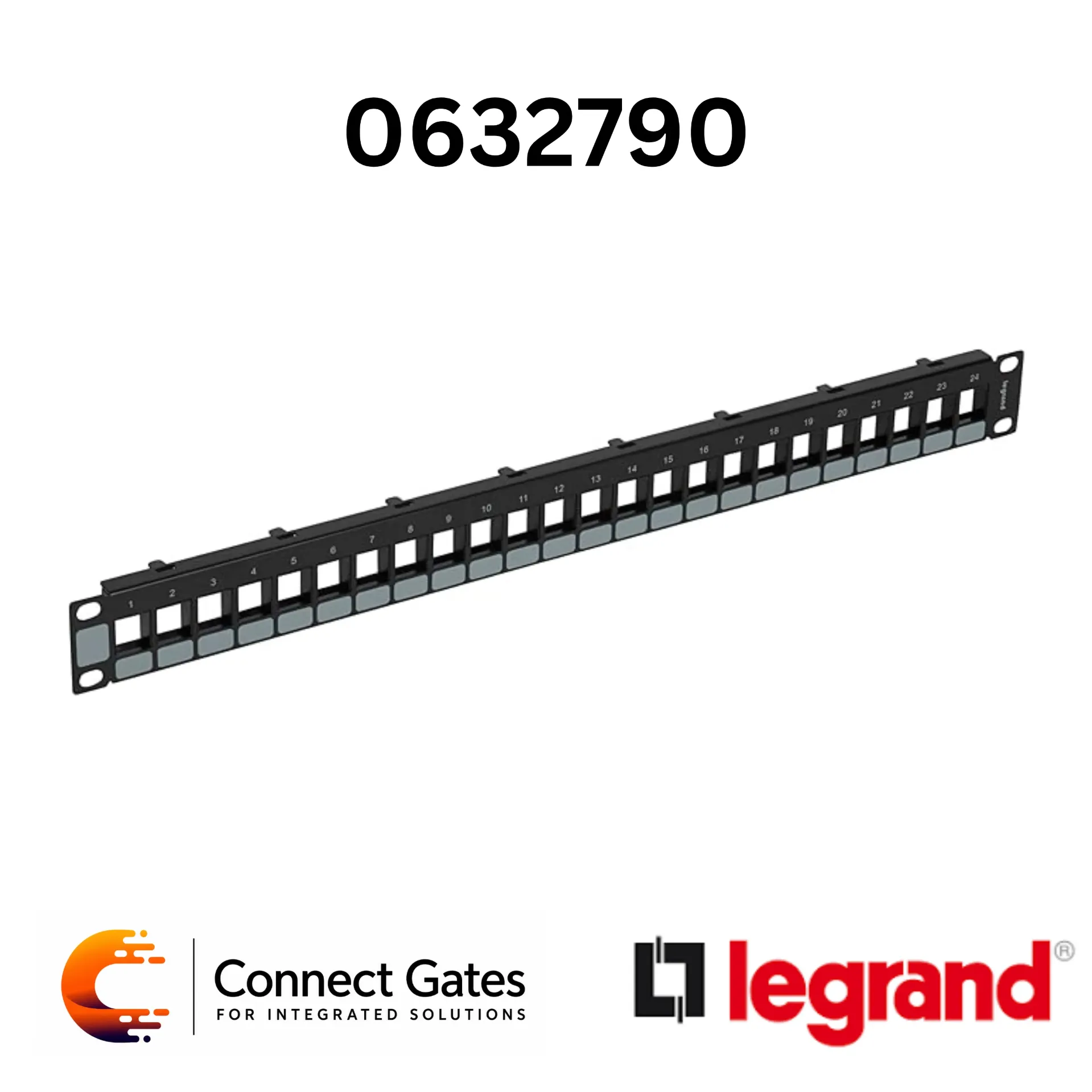 [632790] Legrand 6 327 90 Modular Empty Patch Panel – 24 Unshielded Keystone Jacks Cat.6 / Cat.5e.