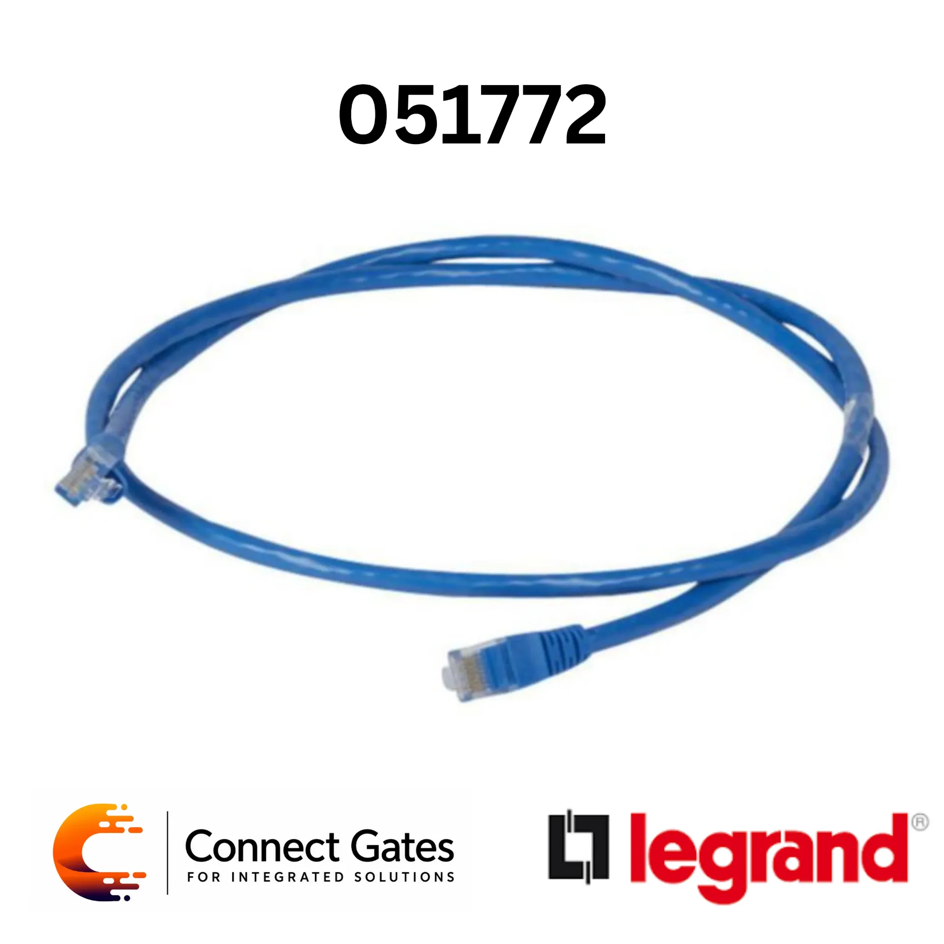 [51772] Legrand 0 517 72 Cat.6 U/UTP RJ45 Patch Cord – 1m Blue PVC, PoE++ Ready.