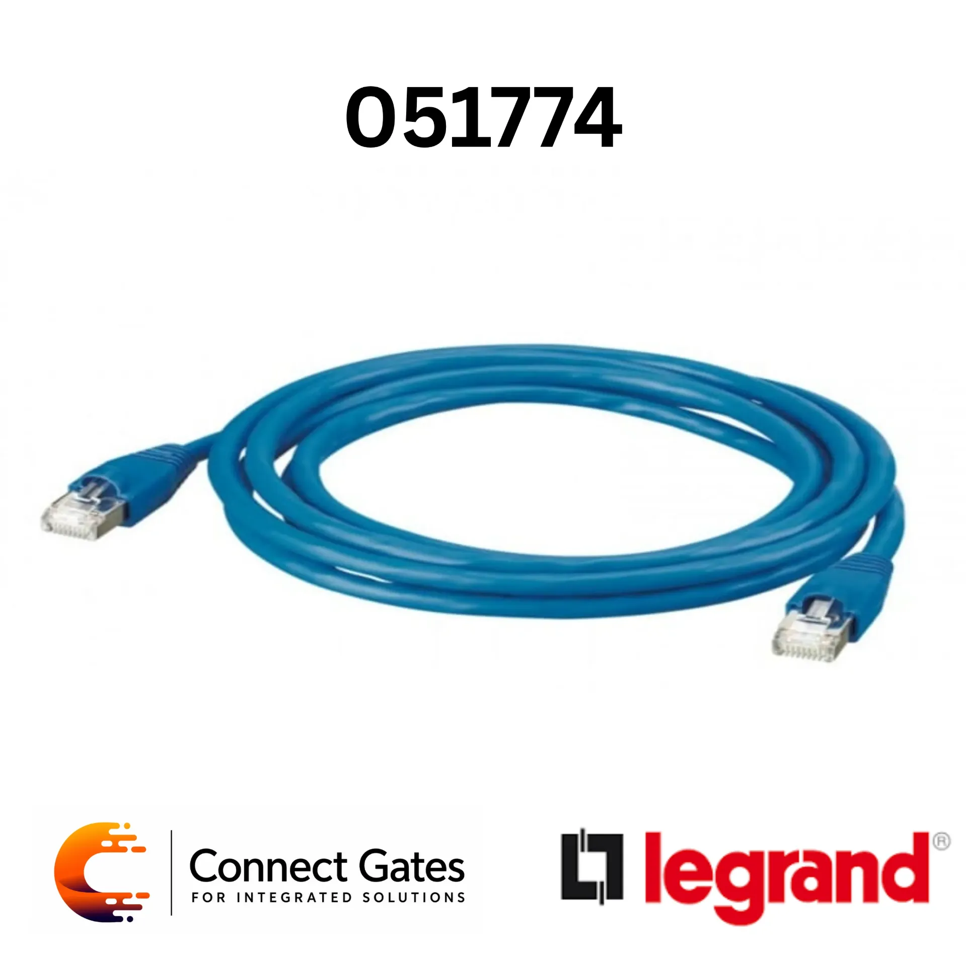 [51774] Legrand 517 74 Cat.6 U/UTP RJ45 Patch Cord – 3m Blue PVC, PoE++ Ready.