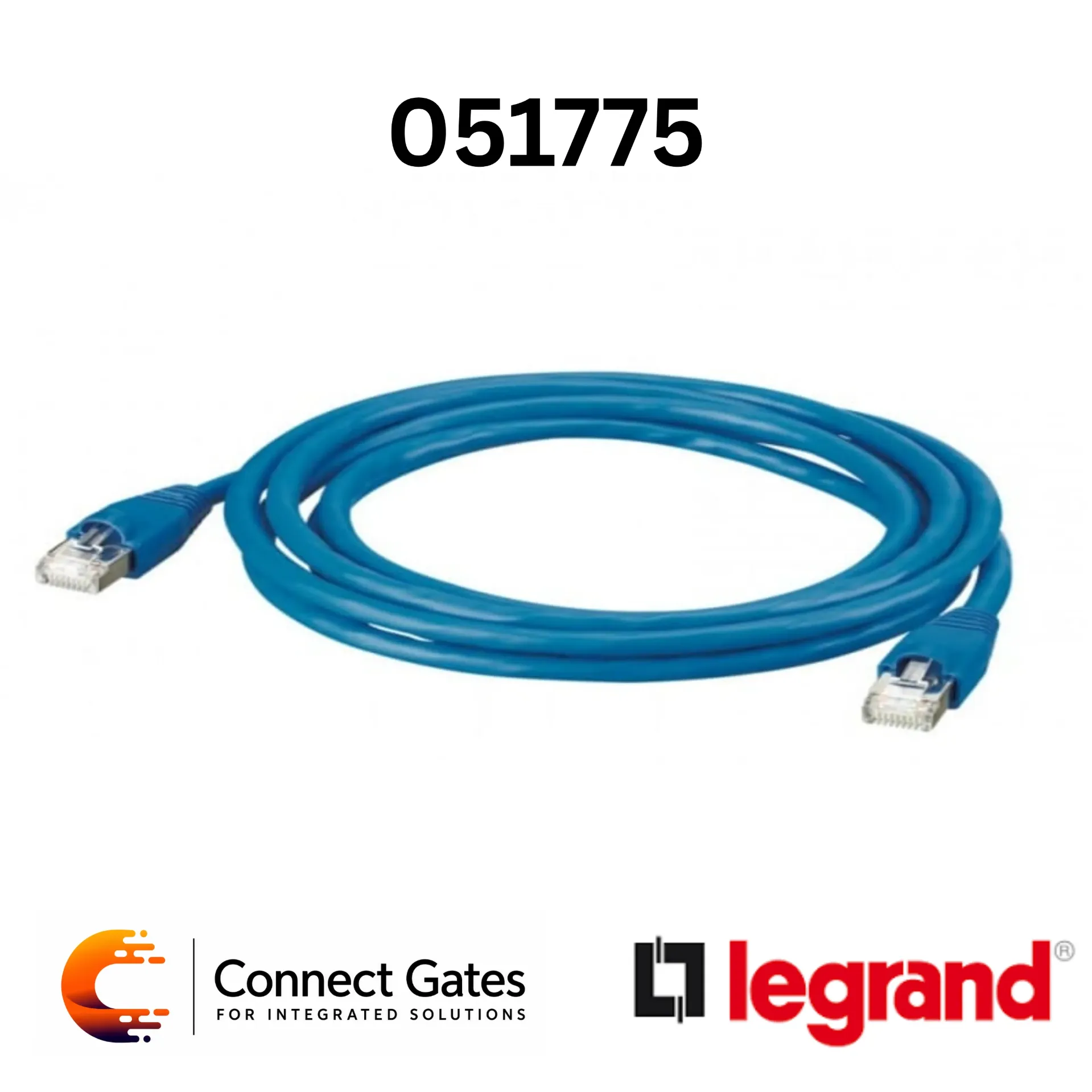 [51775] Legrand 0 517 75 Cat.6 U/UTP RJ45 Patch Cord – 5m Blue PVC, PoE++ Ready.