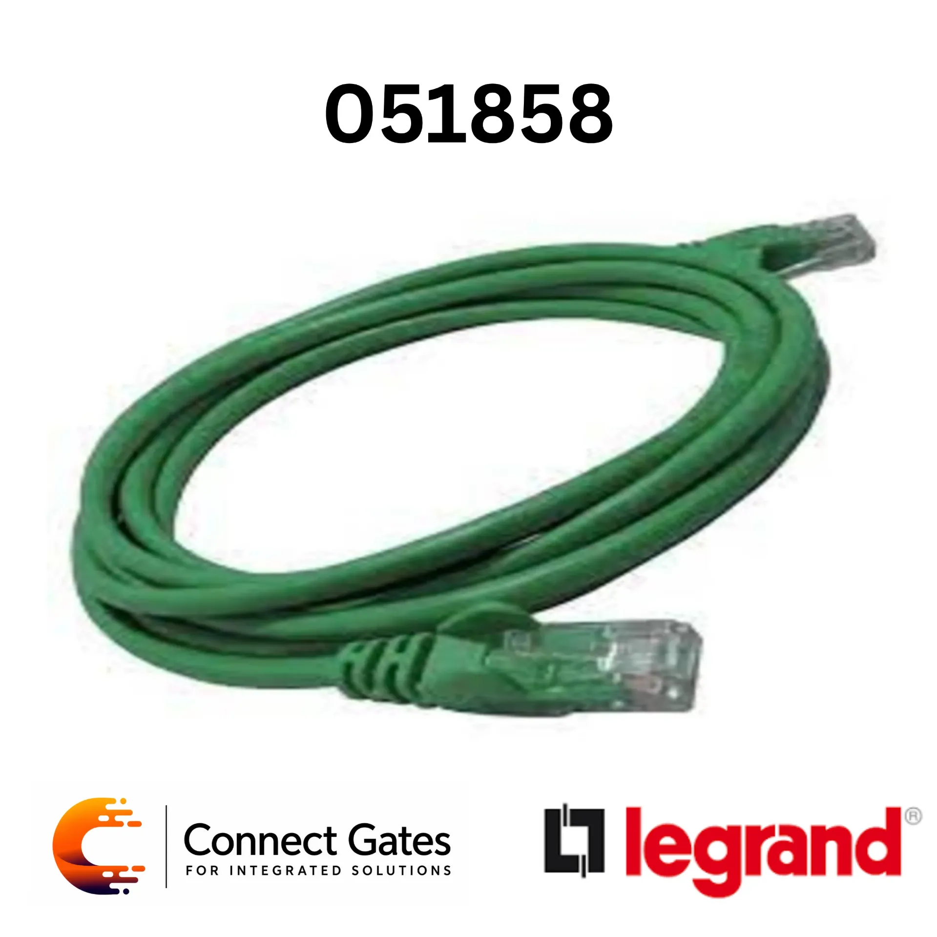 [51858] Legrand 0 518 58 Cat.6 U/UTP RJ45 Patch Cord – 1m Green LSZH, PoE++ Ready.