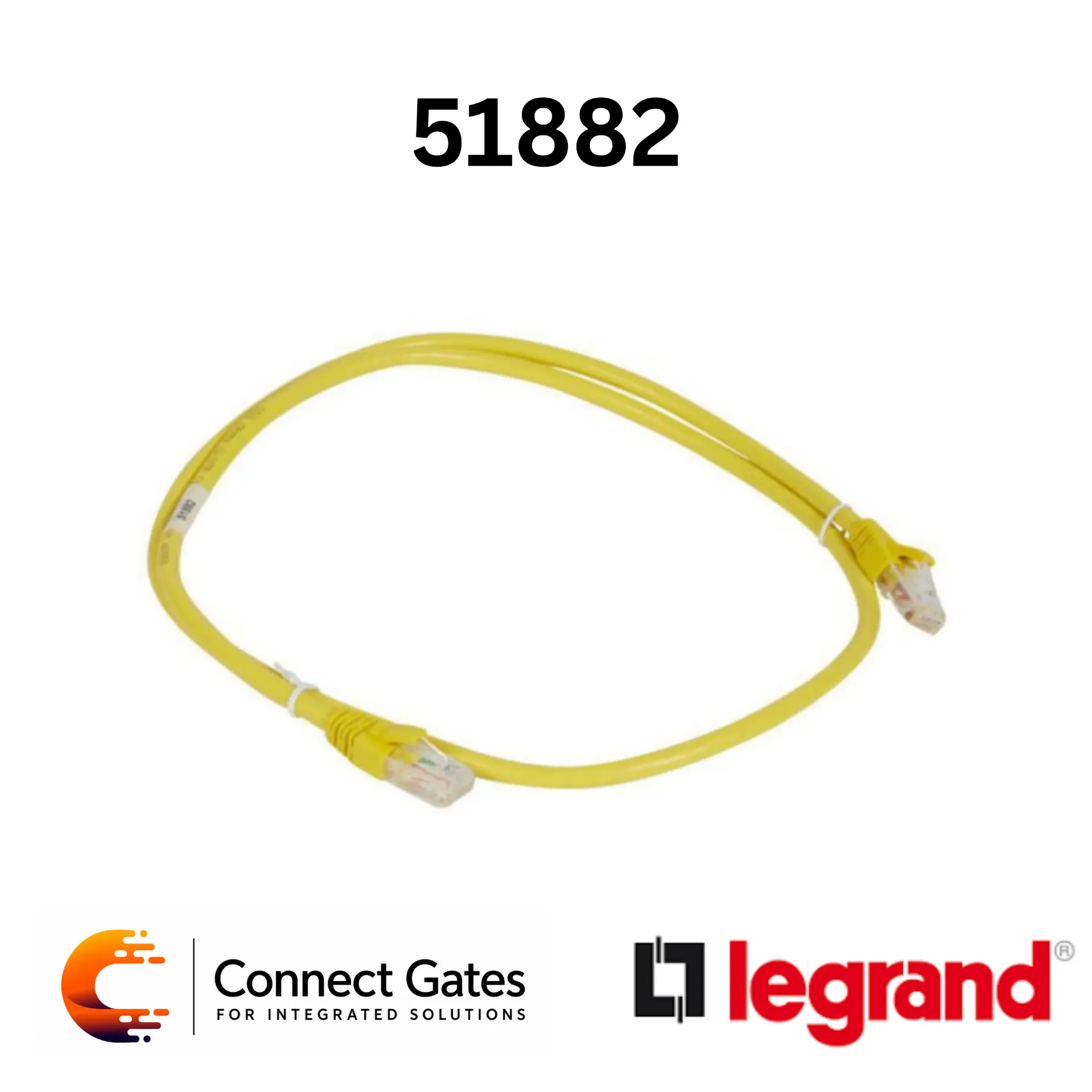 [51882] Legrand 0 518 82 Cat.6A U/UTP RJ45 Patch Cord – 1m Yellow PVC, PoE++ Ready.