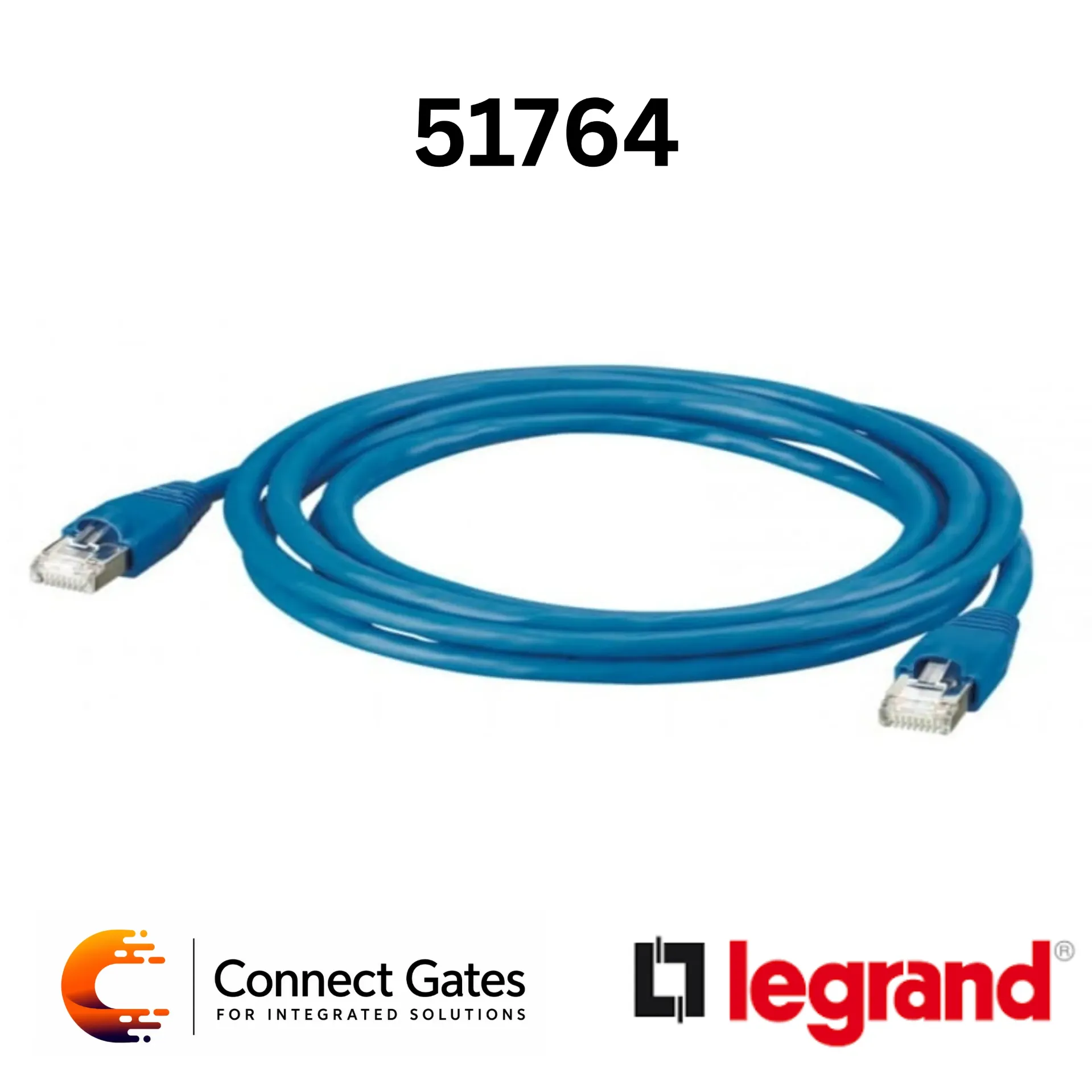 [51764] Legrand 0 517 64 Cat.6 F/UTP RJ45 Patch Cord – 3m Blue PVC, PoE++ Ready.