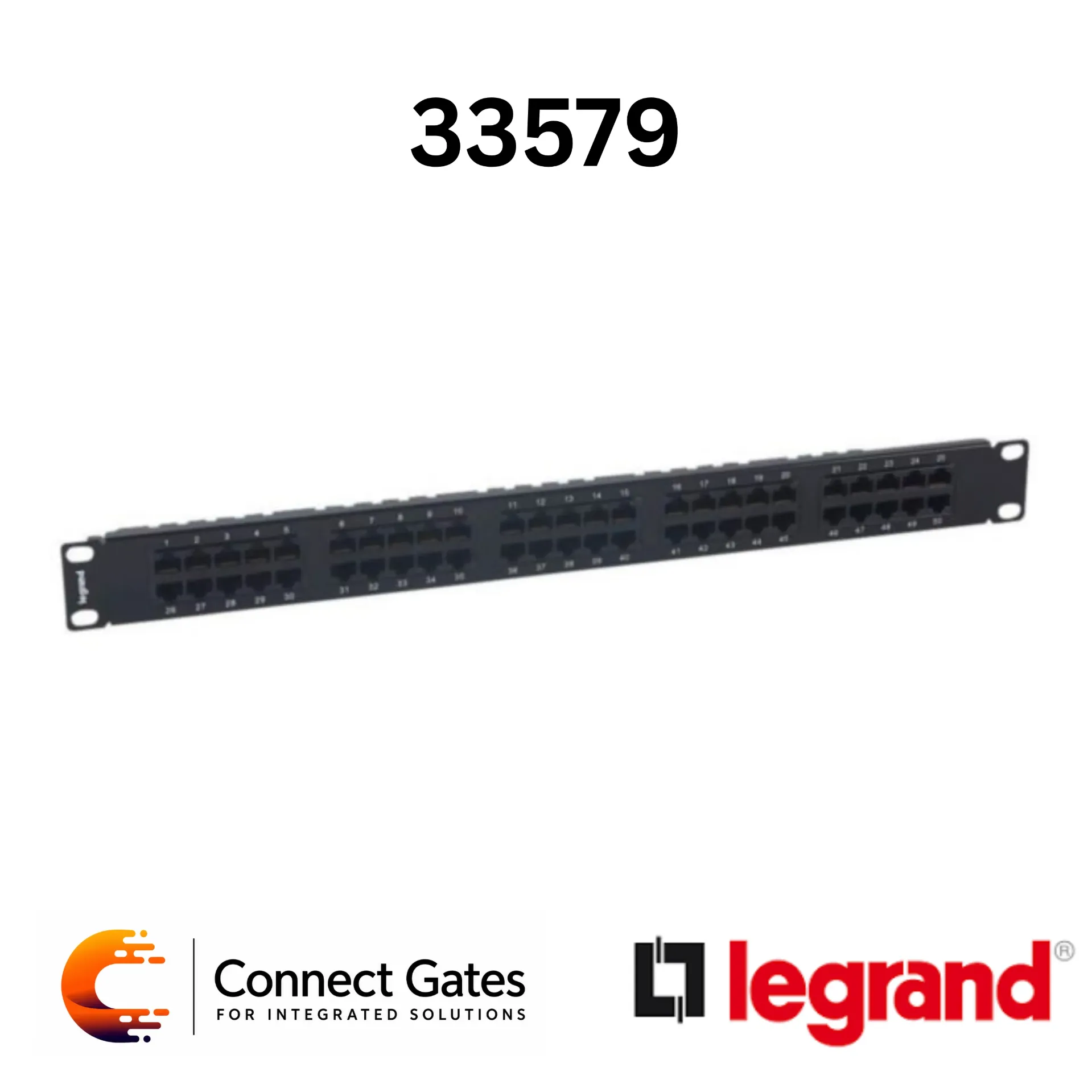 [33579] Legrand 0 335 79 50-Port RJ45 110 Connect Patch Panel – 19” 1U Telephone / Voice Distribution Panel.
