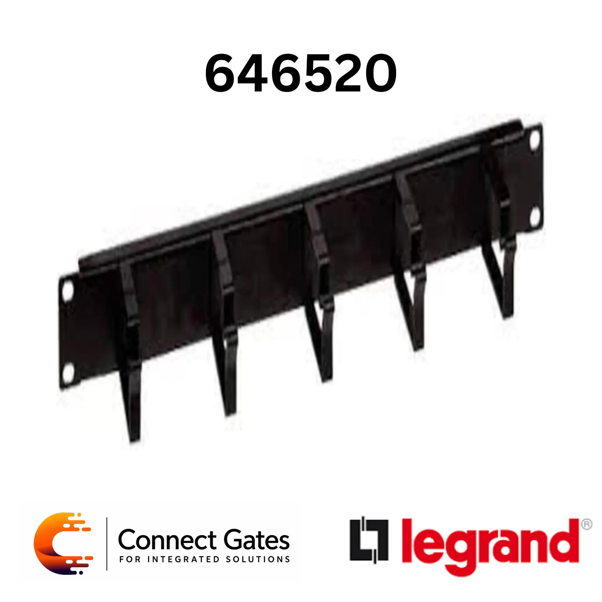 [646520] Legrand 6 465 20 Linkeo 19” 1U Cable Management Panel – Metal Horizontal Feedthrough with 39 x 45 mm Rings.