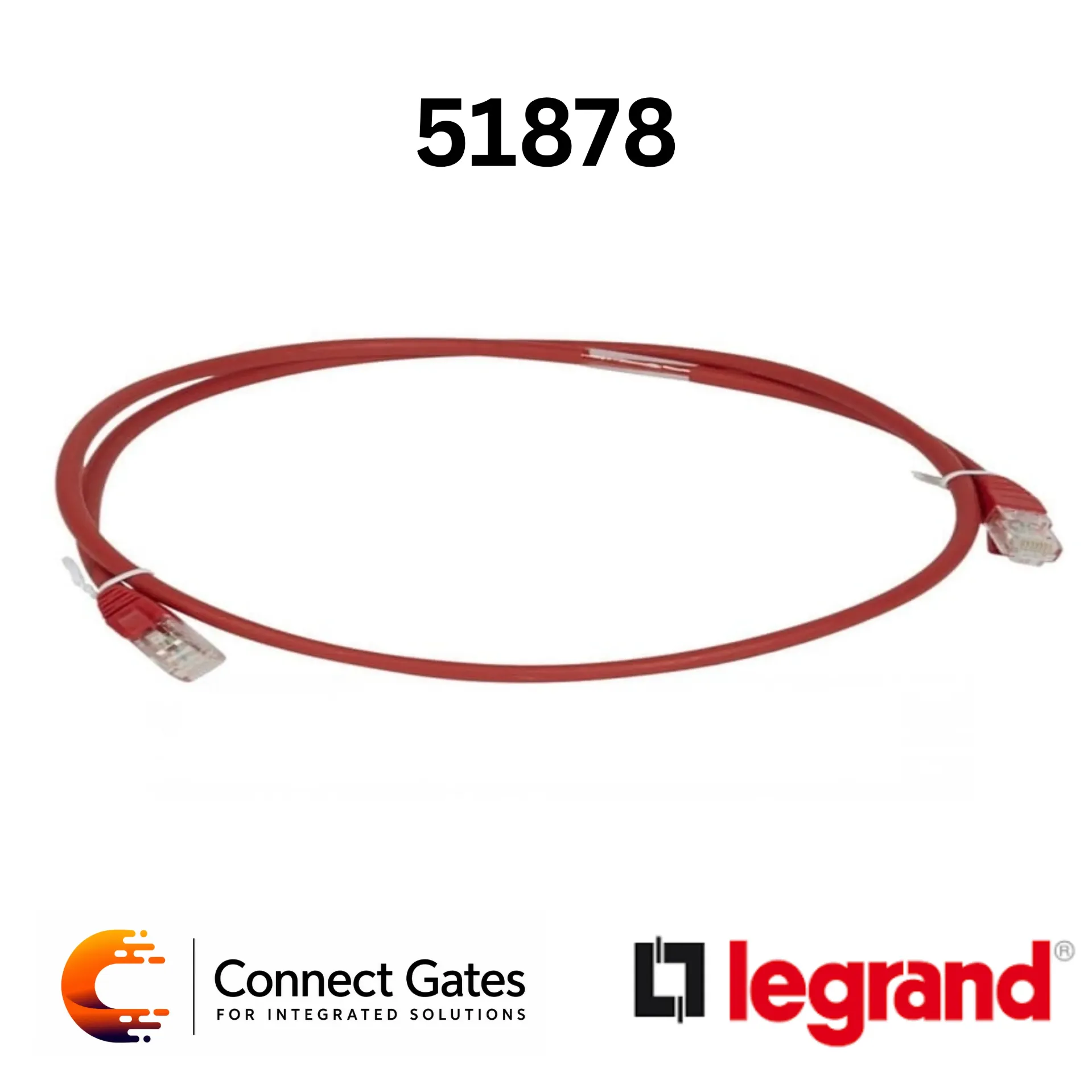 [51878] Legrand 0 518 78 Cat.6A U/UTP RJ45 Patch Cord – 1m Red LSZH, PoE++ Ready.