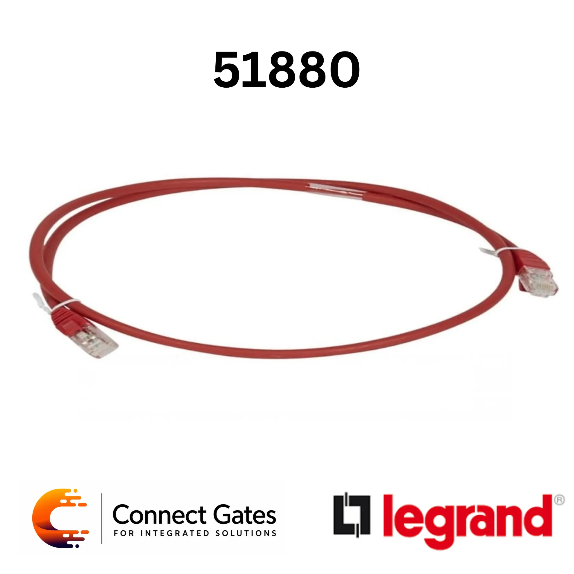 [51880] Legrand 0 518 80 Cat.6A U/UTP RJ45 Patch Cord – 3m Red LSZH, PoE++ Ready.