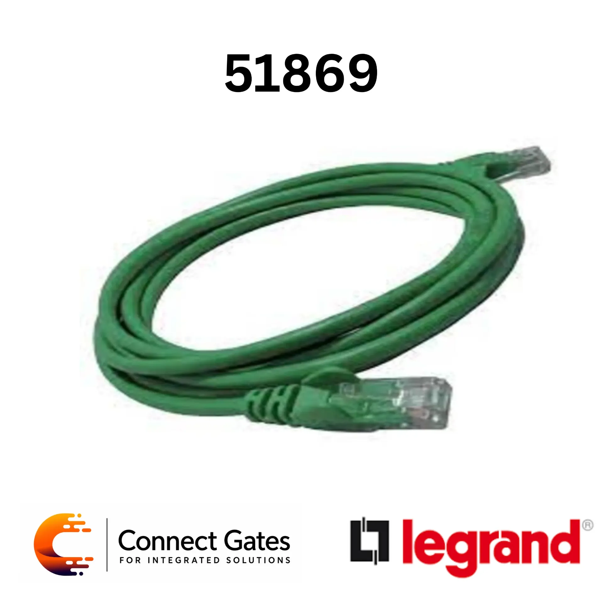 [51869] Legrand 0 518 69 Cat.6A S/FTP RJ45 Patch Cord – 5m Green LSZH, PoE++ Ready.