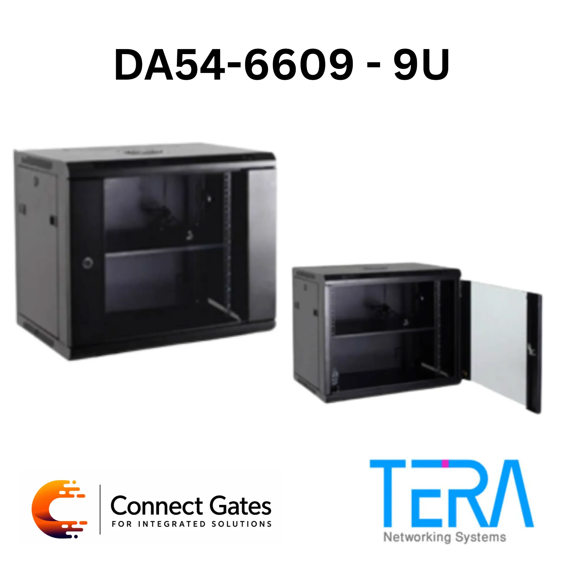 [da54-6609] TERA DA54-6609 9U Single Section Wall Mount Network Rack Cabinet – Cold Rolled Steel, IP20, 60kg Load, Fan, Shelf & 6-Outlet Power Strip.