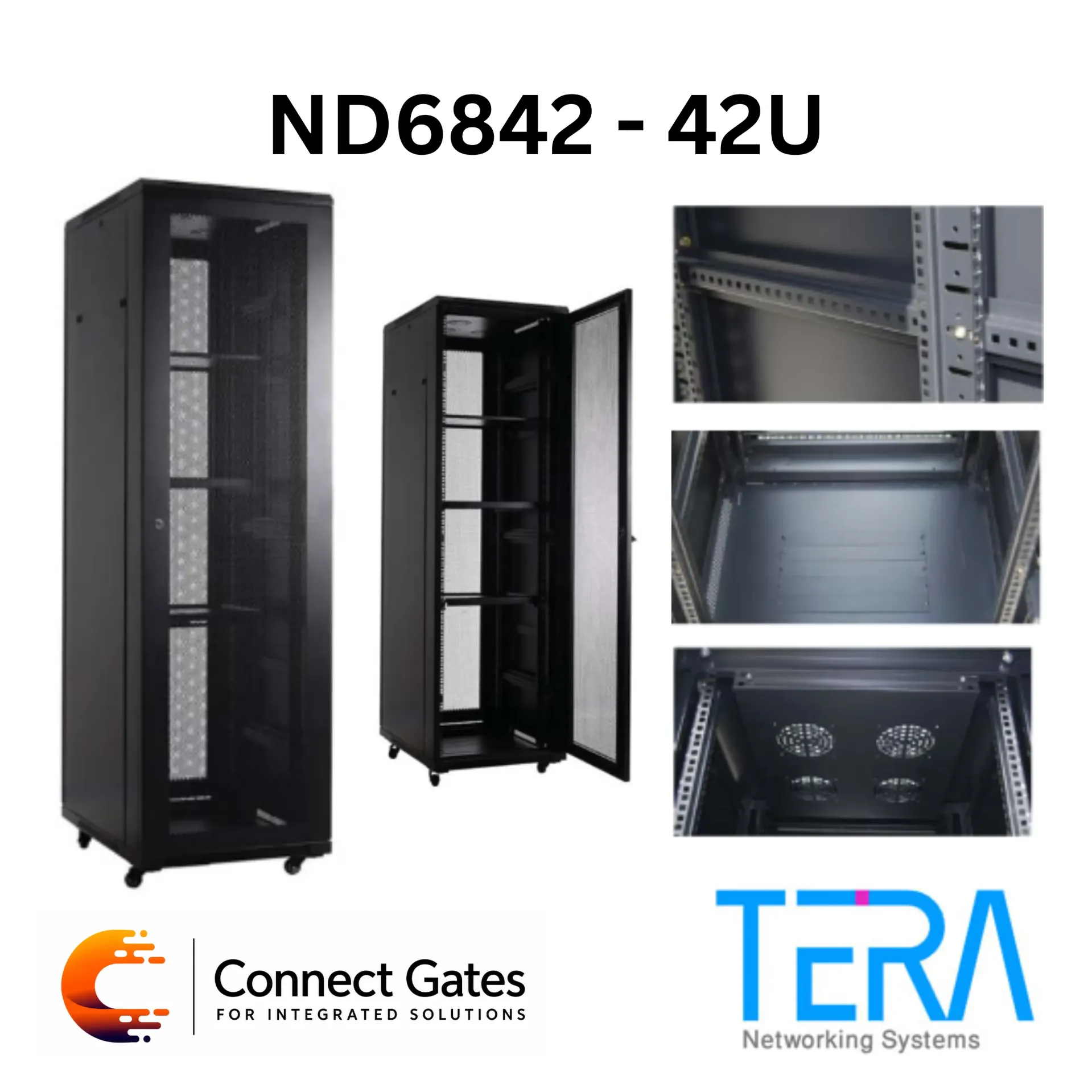 [nd6842] TERA ND6842 42U Floor Standing Network Rack Cabinet – 600×800mm, 1.2mm Thickness, 4 Fans, Fixed Shelf & 8-Outlet Power Strip.