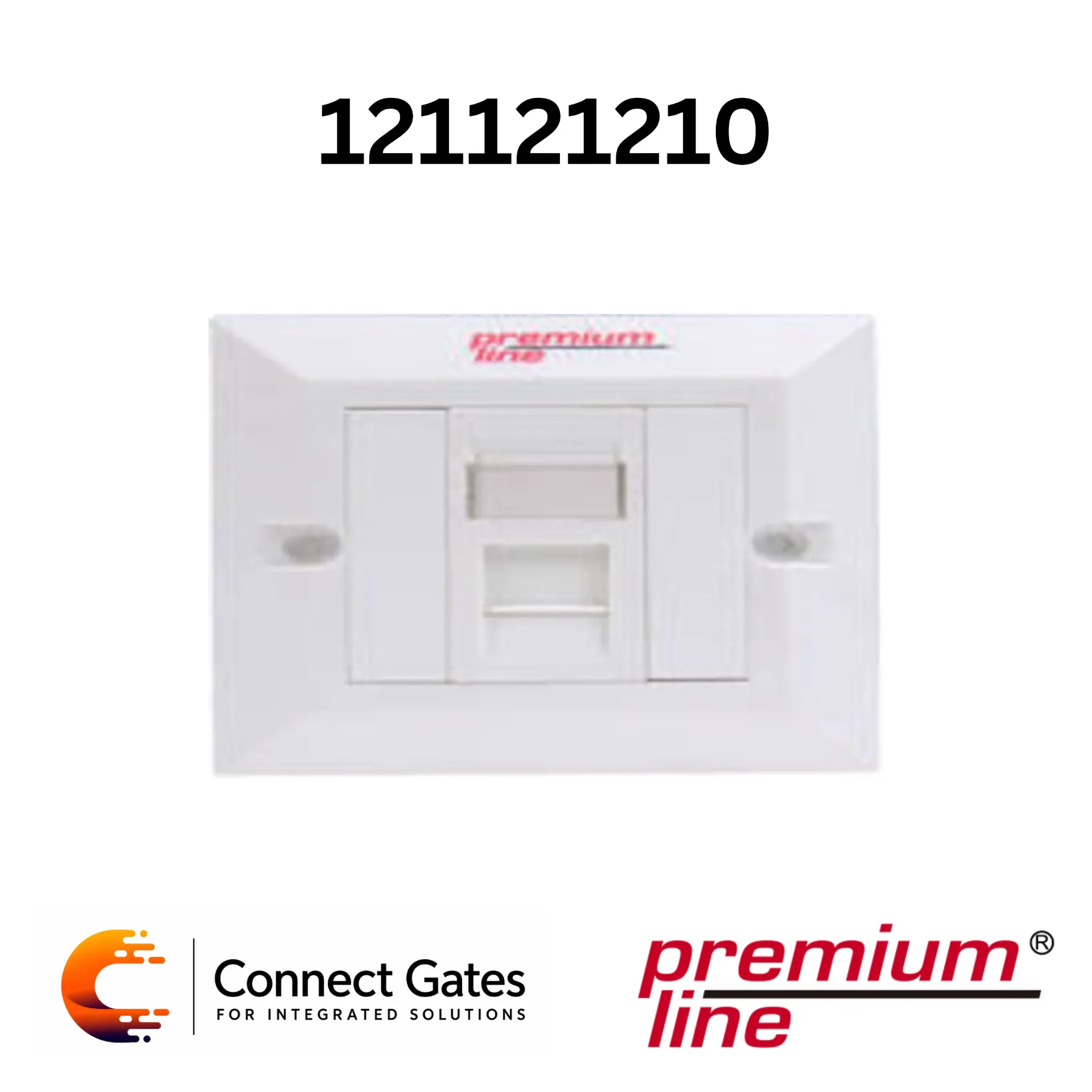 Premium-Line 121121210 Euro II 1-Port Face Plate – Right-Angle 45° Entry, 86×86mm, Snap-In, Shutter, White.