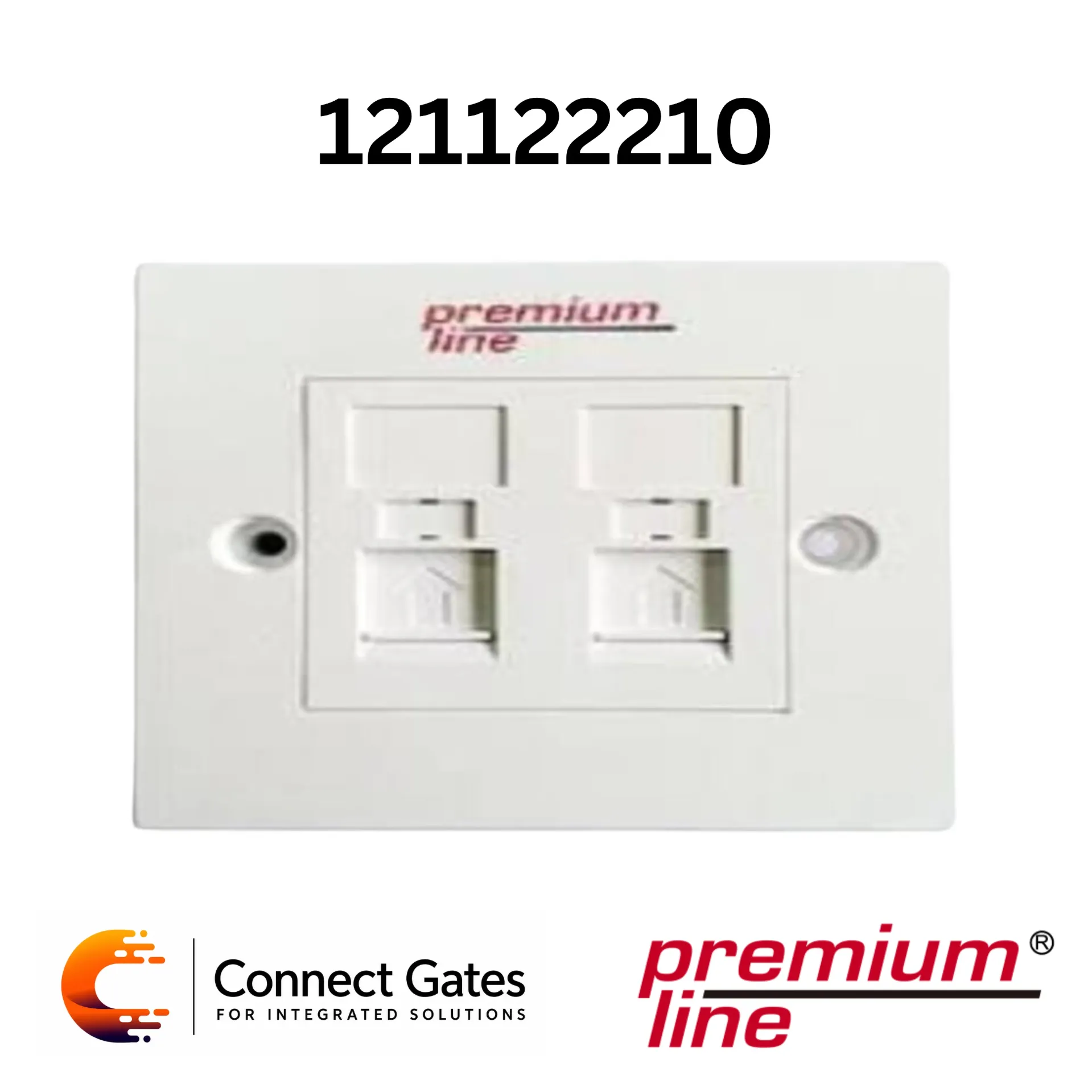 [121122210] Premium-Line 121122210 Euro II 2-Port Face Plate – Right-Angle 90° Entry, 86×86mm, Snap-In, Shutter, White.