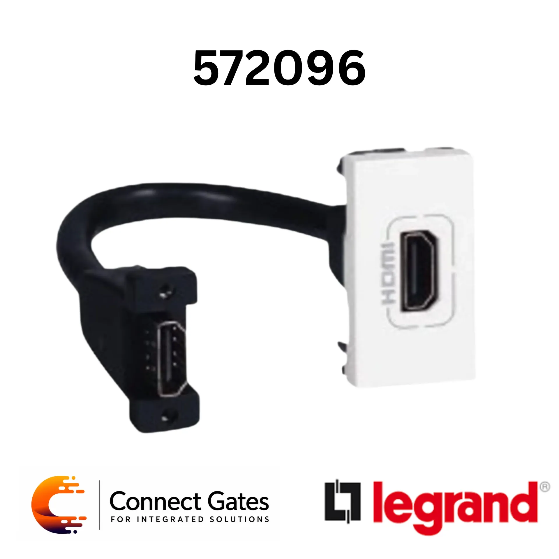 [572096] Legrand Arteor 5 720 96 Preterminated HDMI Socket – 1 Module, White Square Cover Plate, HDMI 2.0, 4K 2160p Support.