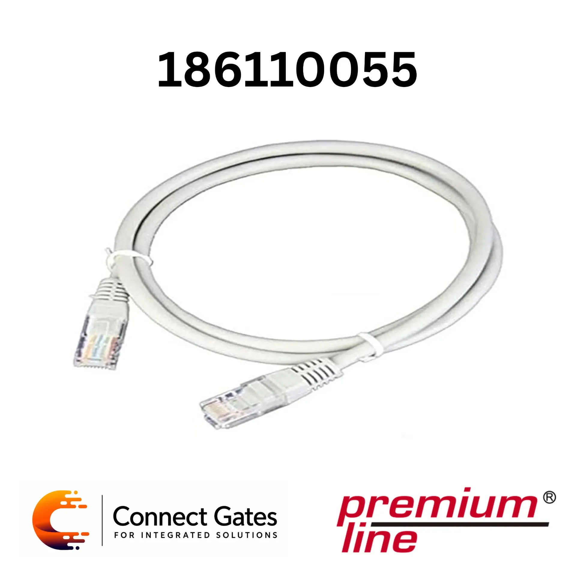 [186110055] Premium-Line 186110055 Cat6 U/UTP Patch Cord – 0.5m, Molded, Snag Proof, PVC, Grey.