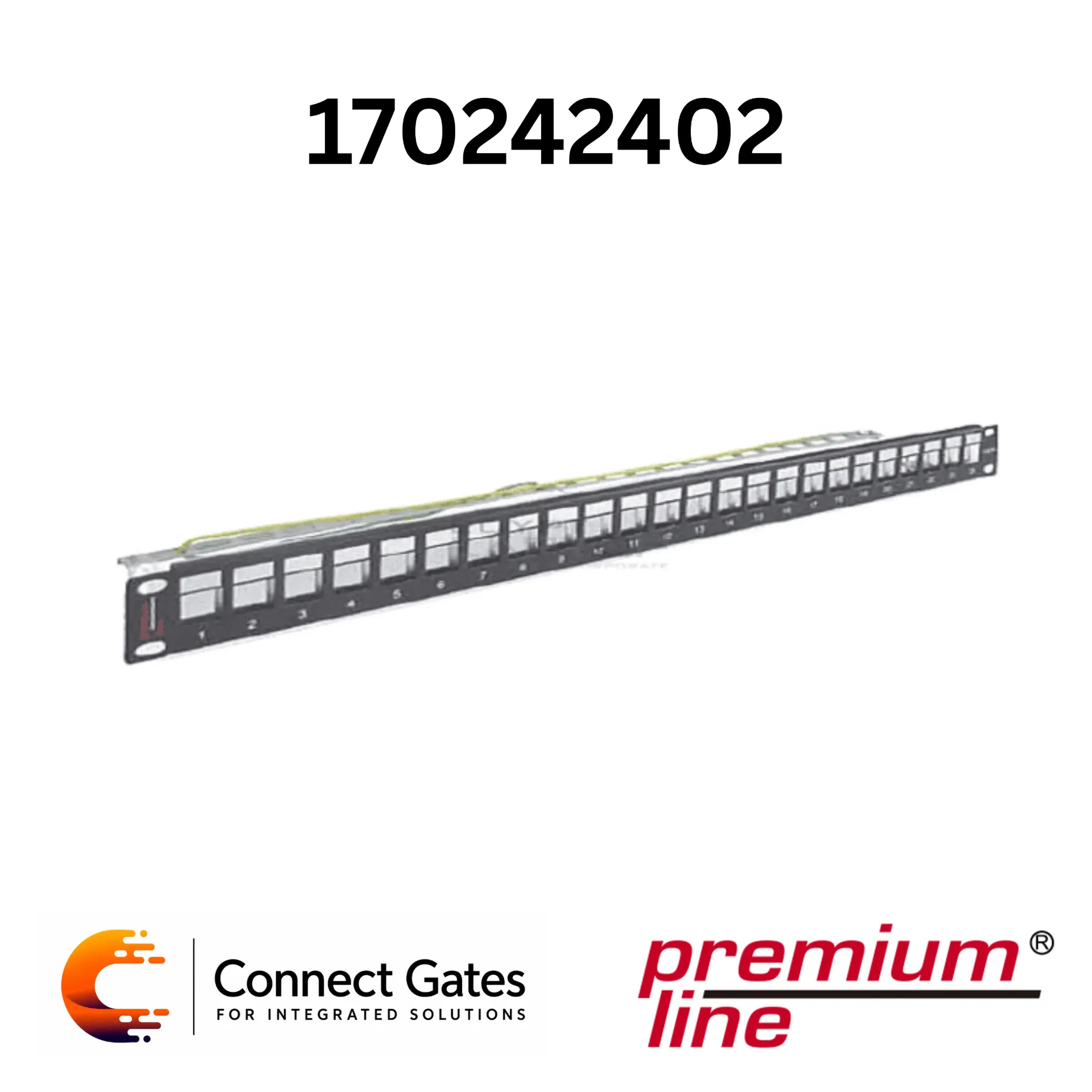 [170242402] Premium-Line 170242402 High Density Shielded 24-Port Unloaded Patch Panel – 1U, 19" Rack Mount, Cable Management, Black.