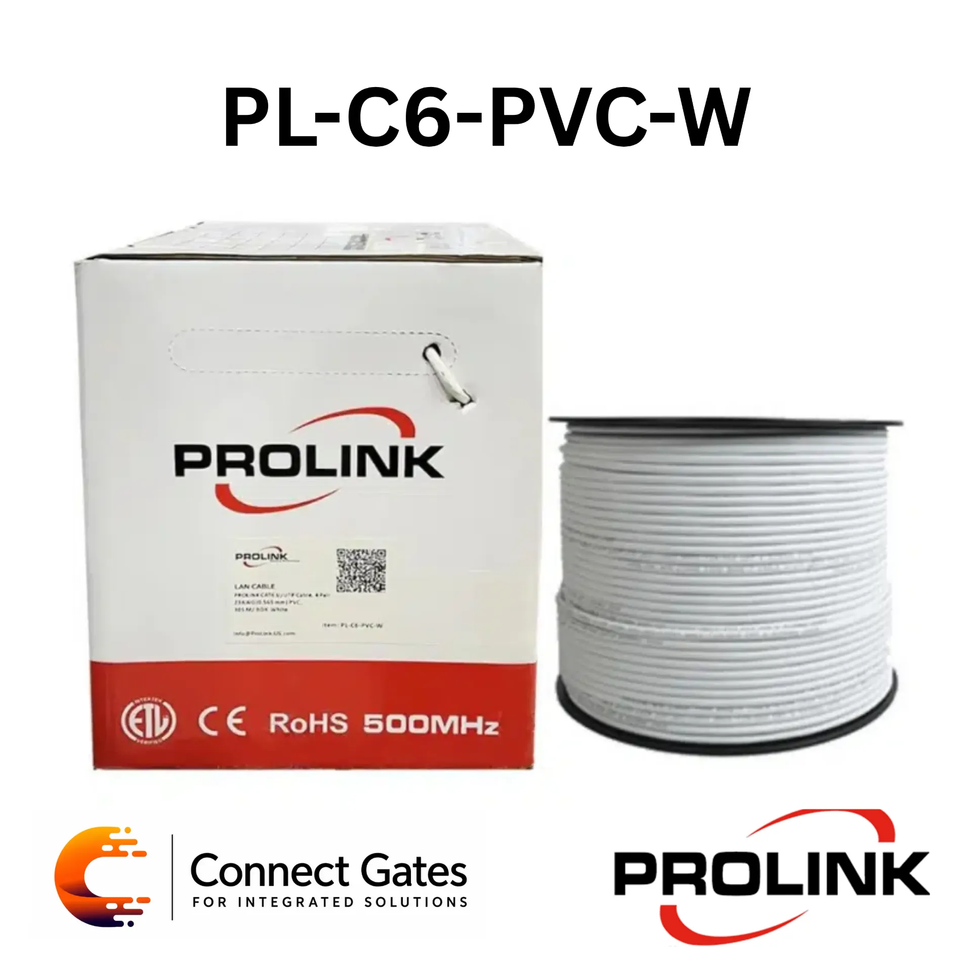 PROLINK PL-C6-PVC-W Cat6 U/UTP Cable – 305m, 4 Pair 23AWG Solid Copper, PVC Jacket, White, RIB.