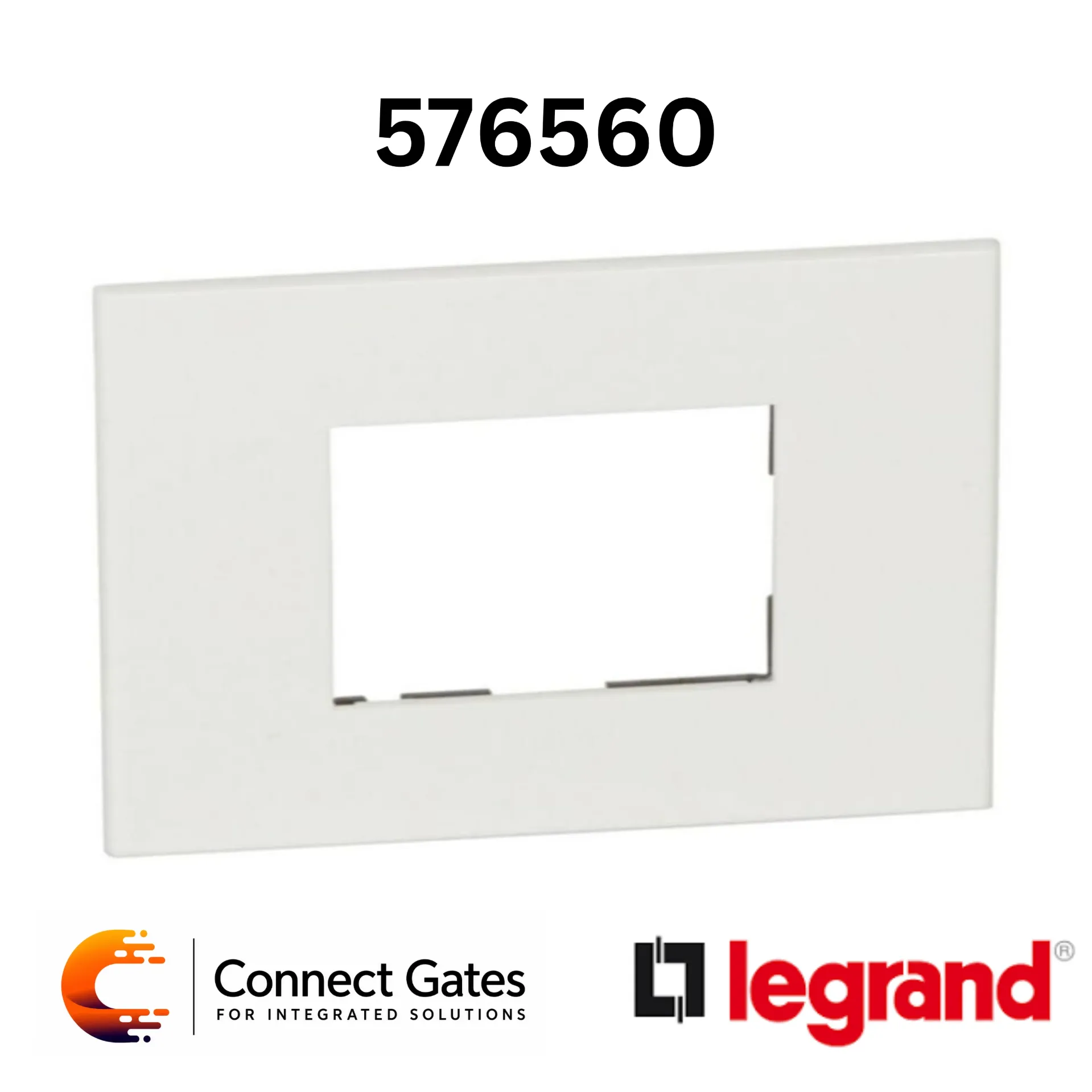 [576560] Legrand Arteor 5 765 60 White Plate for Franco-Belgian and German Standard – 2 Modules, Square, Clip Fixing.