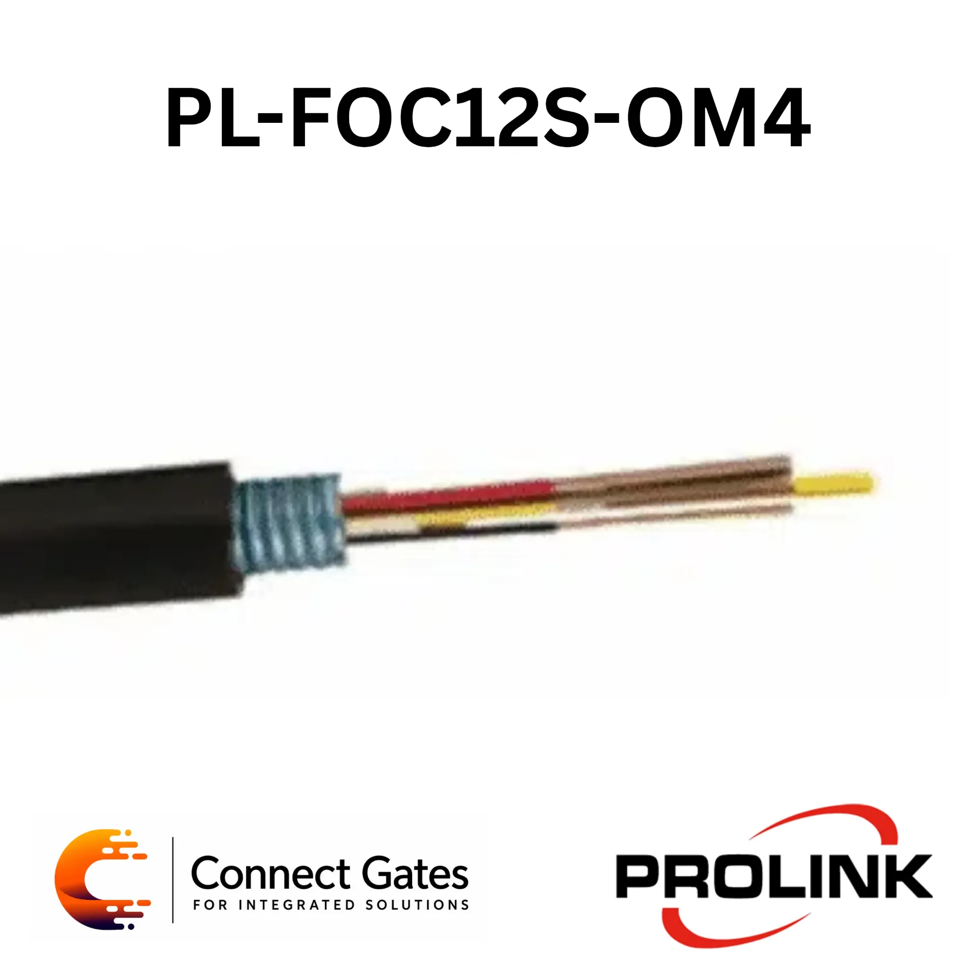 Prolink PL-FOC12S-OM4 Single Armored Central Loose Tube Fibre Optic Cable – 12 Core, Multimode OM4 50/125, Outdoor PE Jacket