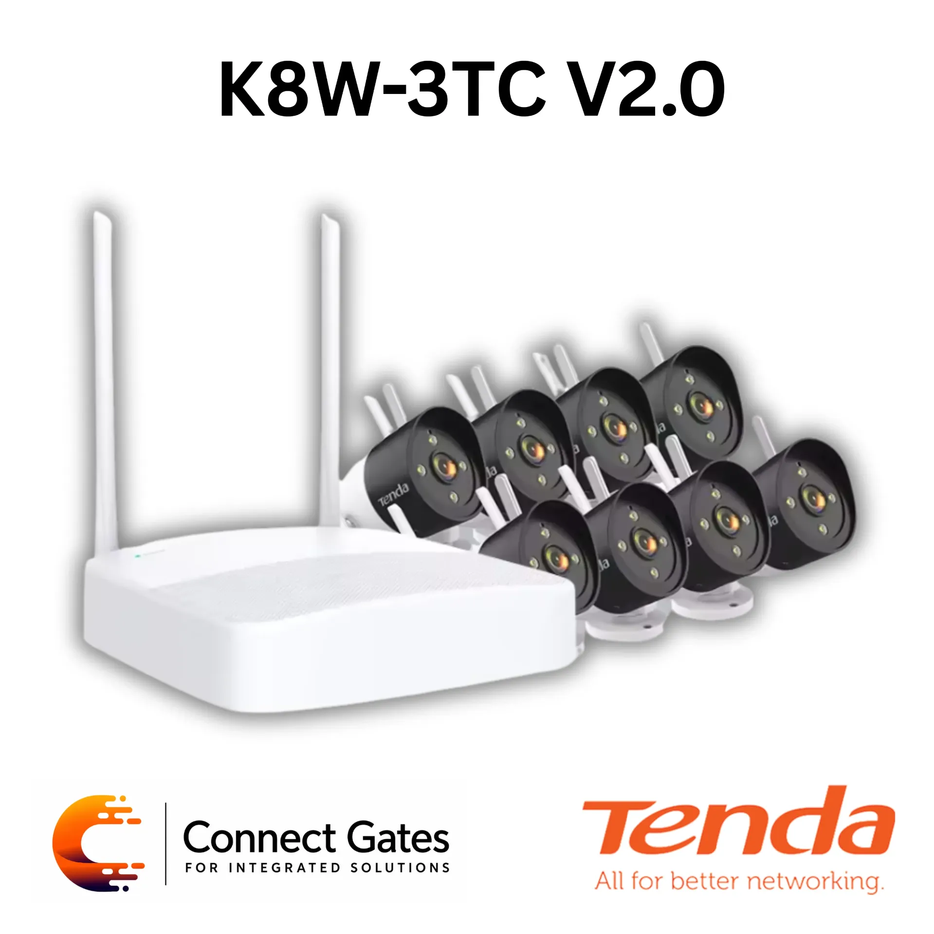 [K8W-3TC V2.0] Tenda K8W-3TC Wireless 2K Video Security Kit – 8-Channel NVR Kit with 8 Wi-Fi Cameras, Auto Pairing & TDSEE App Management