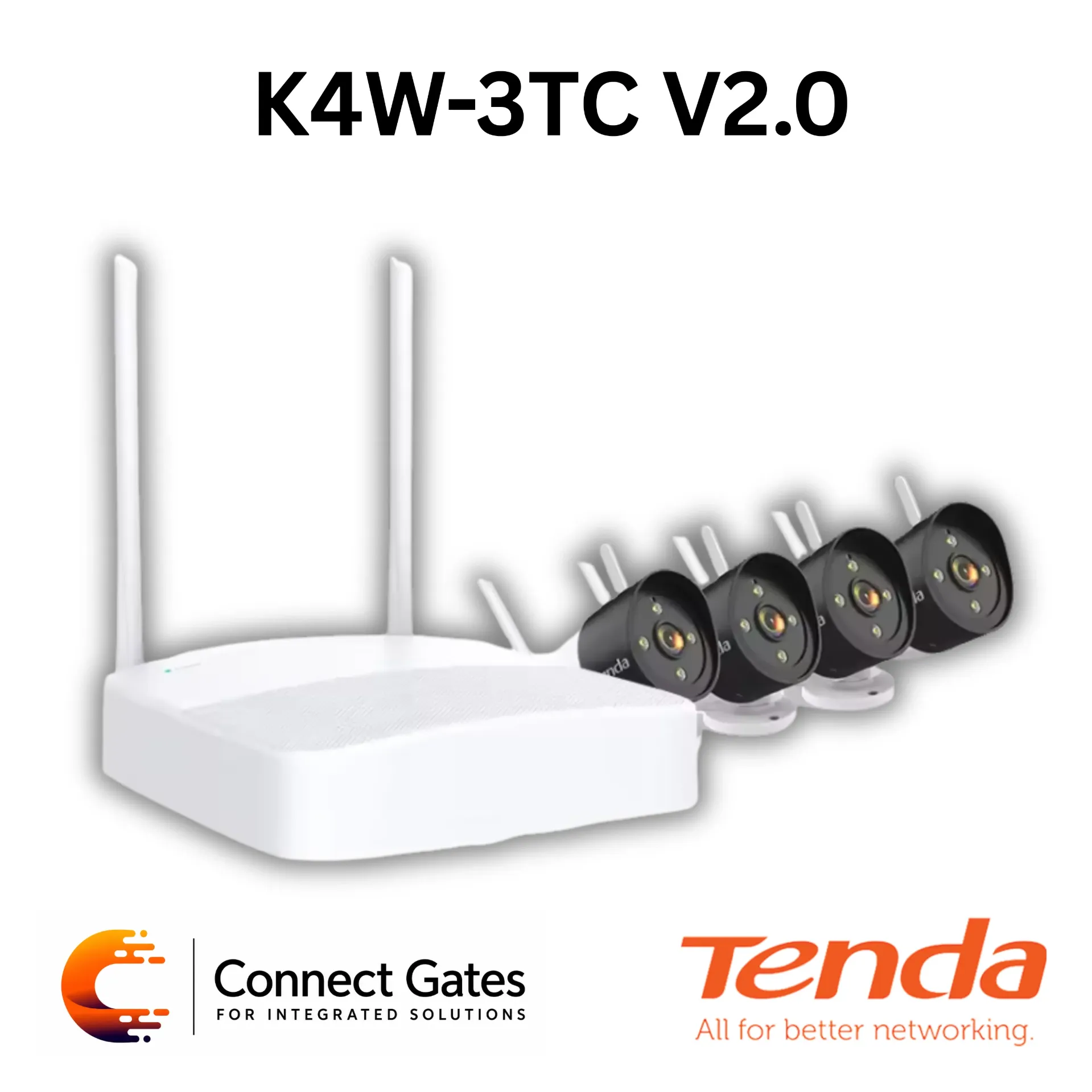 [K4W-3TC V2.0] Tenda K4W-3TC Wireless 2K Video Security Kit – 4-Channel NVR Kit with 4 Wi-Fi Cameras, Auto Pairing & TDSEE App Management